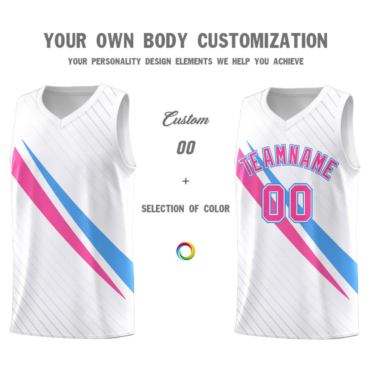 Custom White Diagonal Pinstripe Pattern Color Block Sports Uniform Basketball Jersey