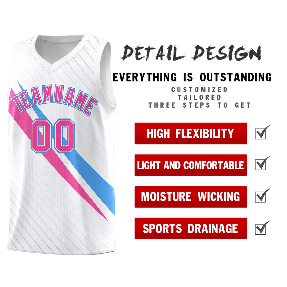 Custom White Diagonal Pinstripe Pattern Color Block Sports Uniform Basketball Jersey