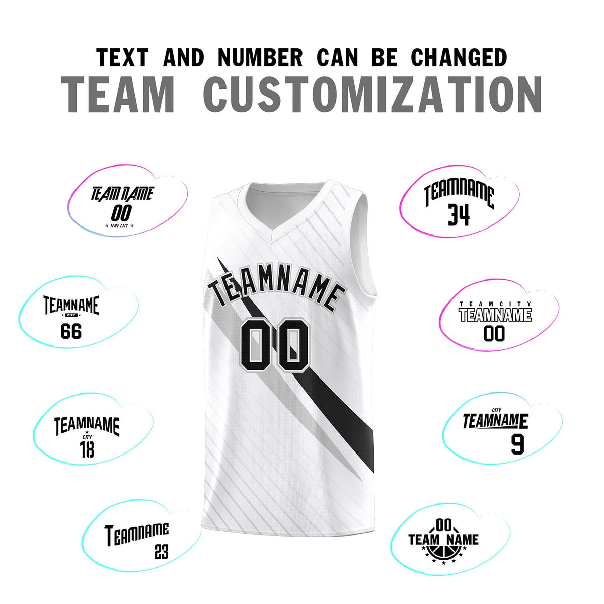Custom White Diagonal Pinstripe Pattern Color Block Sports Uniform Basketball Jersey