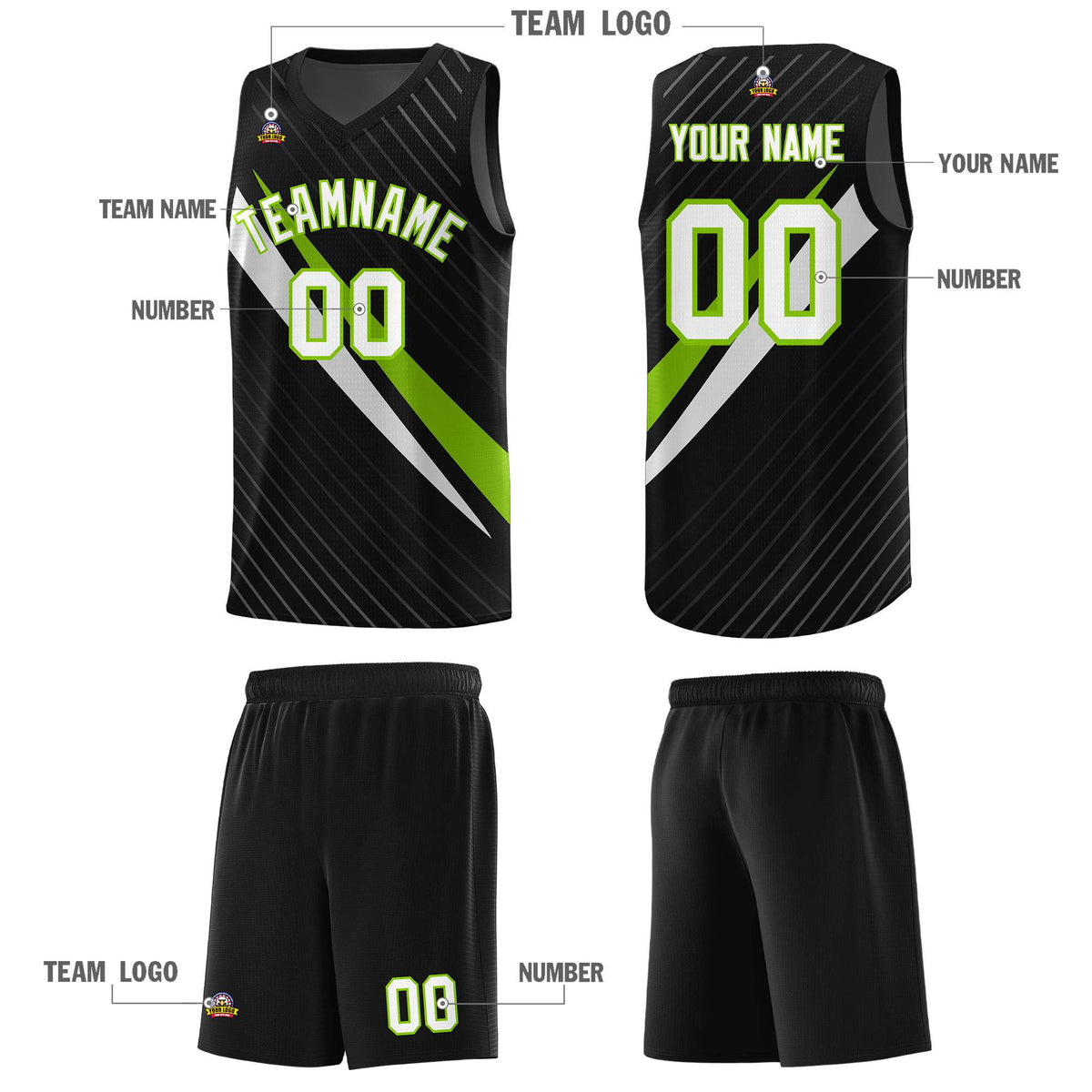 Custom Black Diagonal Pinstripe Pattern Color Block Sports Uniform Basketball Jersey