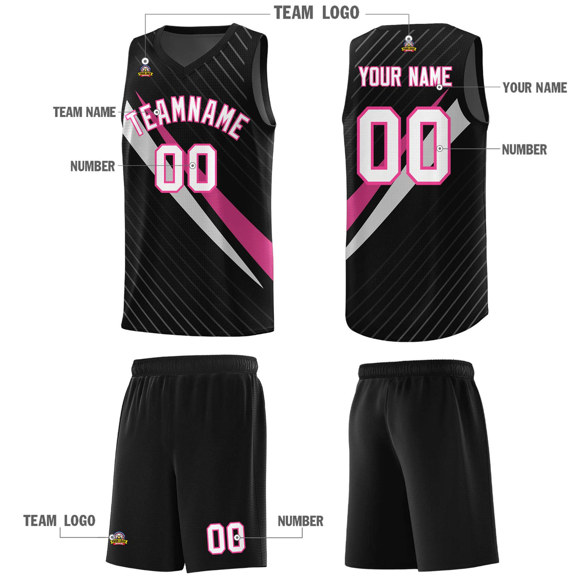 Custom Black Diagonal Pinstripe Pattern Color Block Sports Uniform Basketball Jersey
