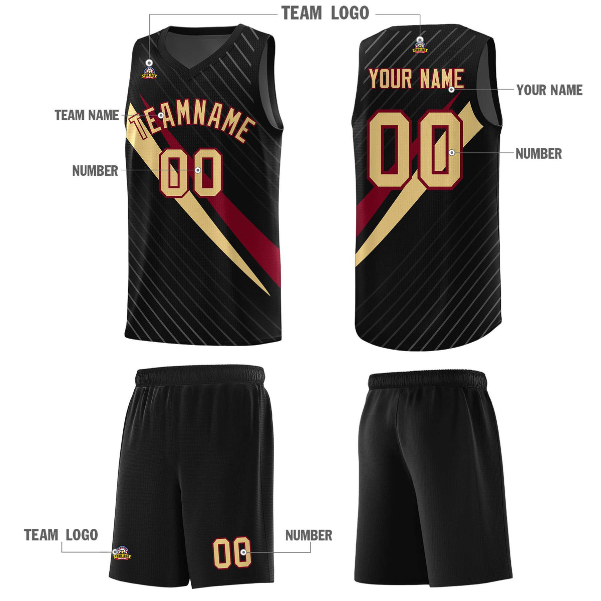 Custom Black Diagonal Pinstripe Pattern Color Block Sports Uniform Basketball Jersey