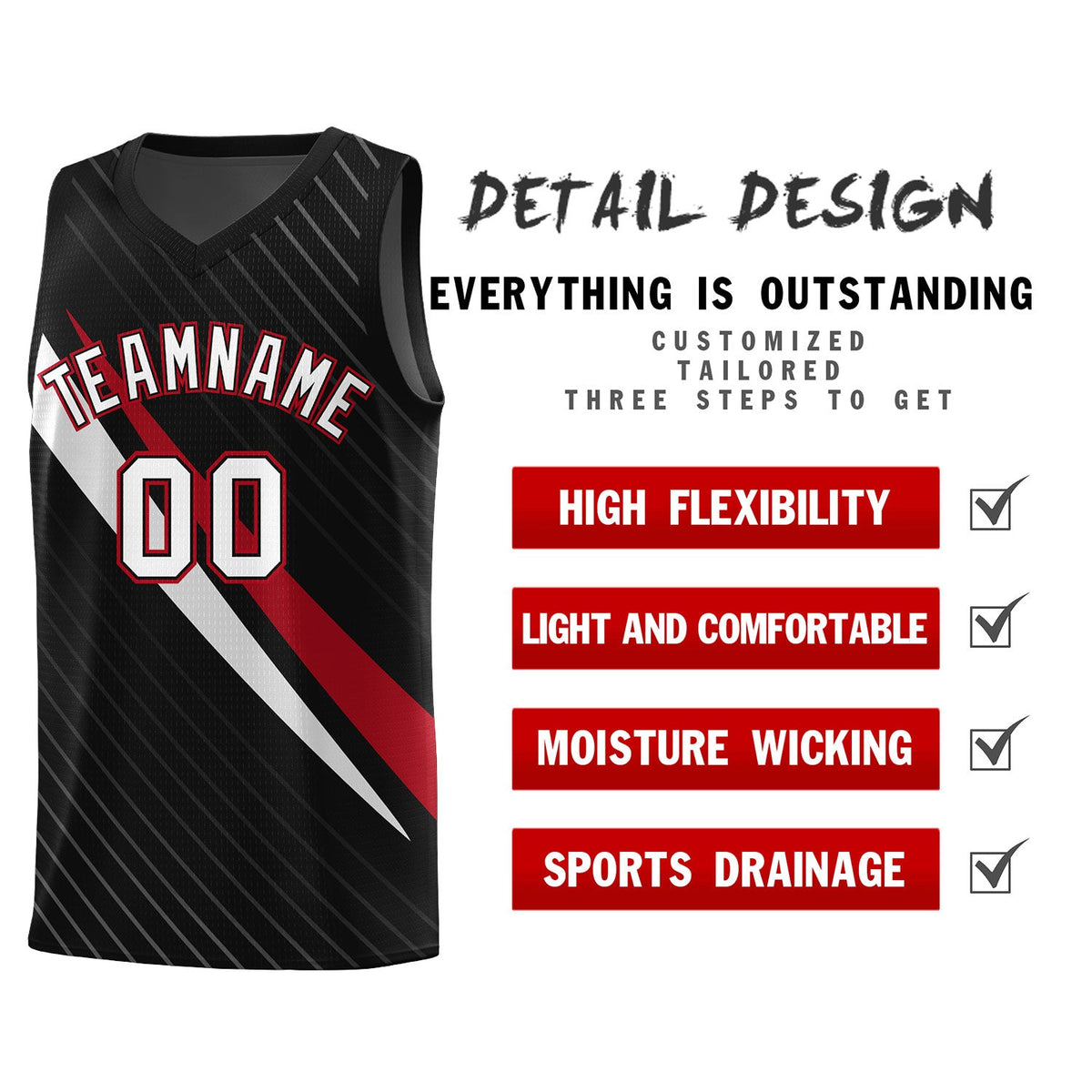 Custom Black Diagonal Pinstripe Pattern Color Block Sports Uniform Basketball Jersey