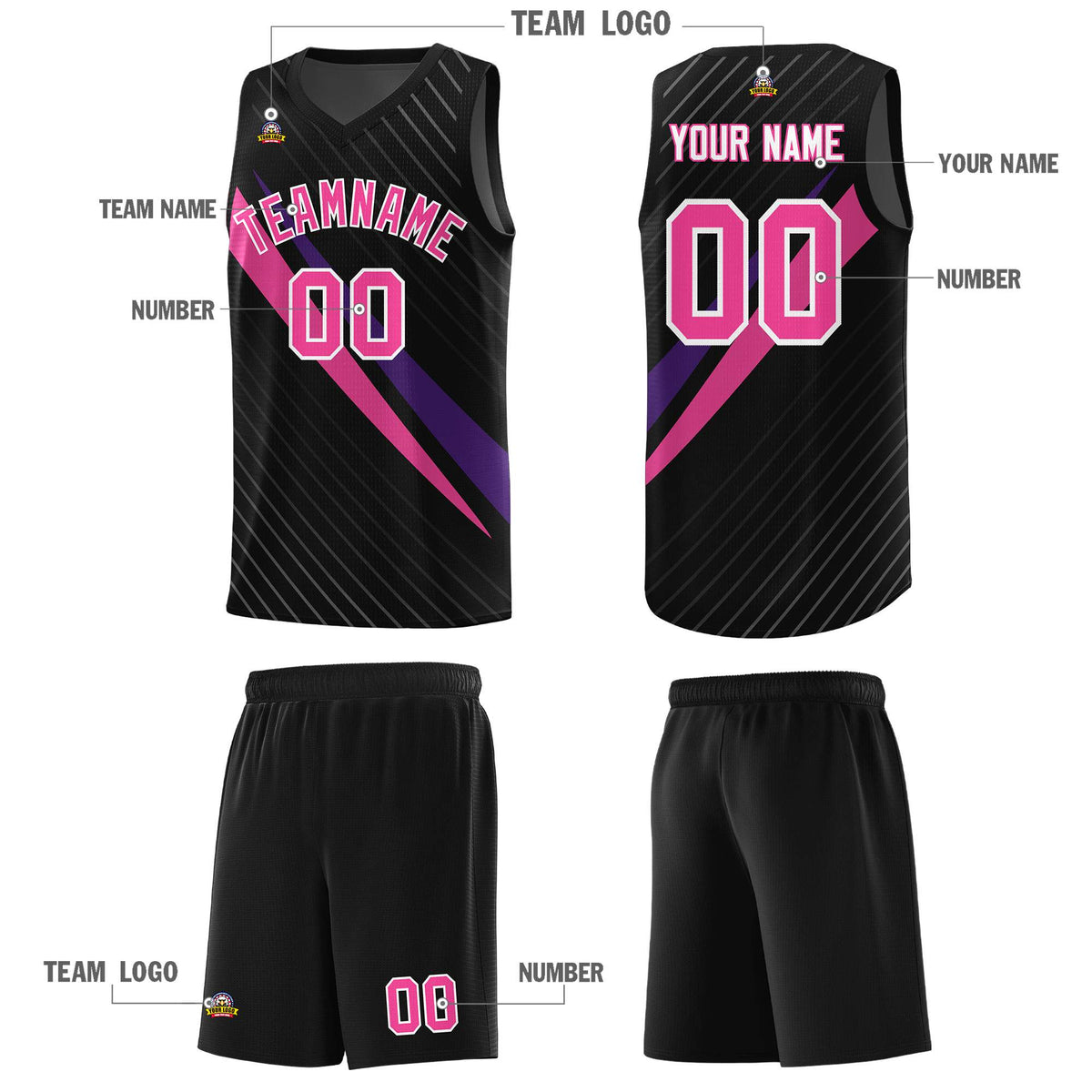 Custom Black Diagonal Pinstripe Pattern Color Block Sports Uniform Basketball Jersey