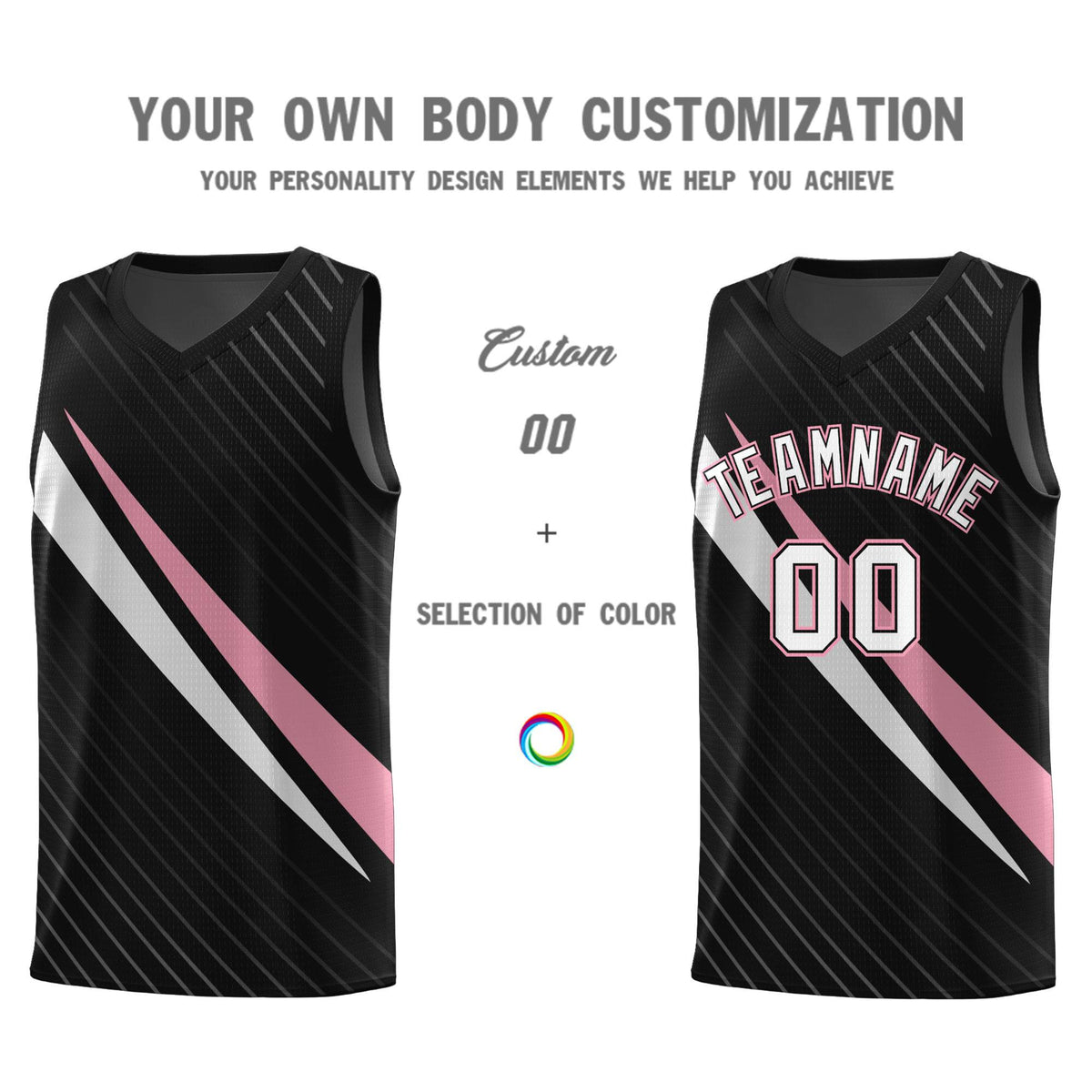 Custom Black Diagonal Pinstripe Pattern Color Block Sports Uniform Basketball Jersey