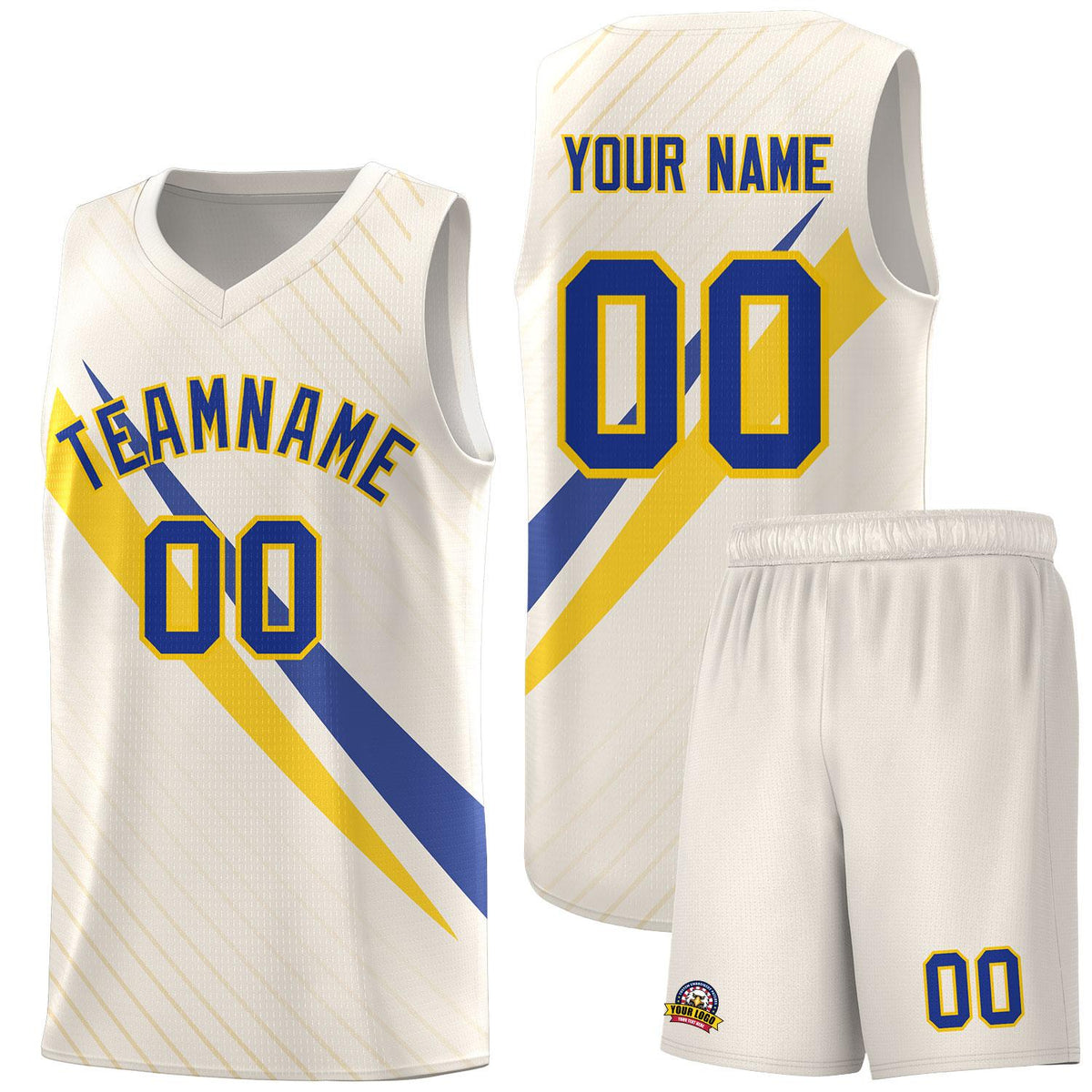 Custom Cream Diagonal Pinstripe Pattern Color Block Sports Uniform Basketball Jersey