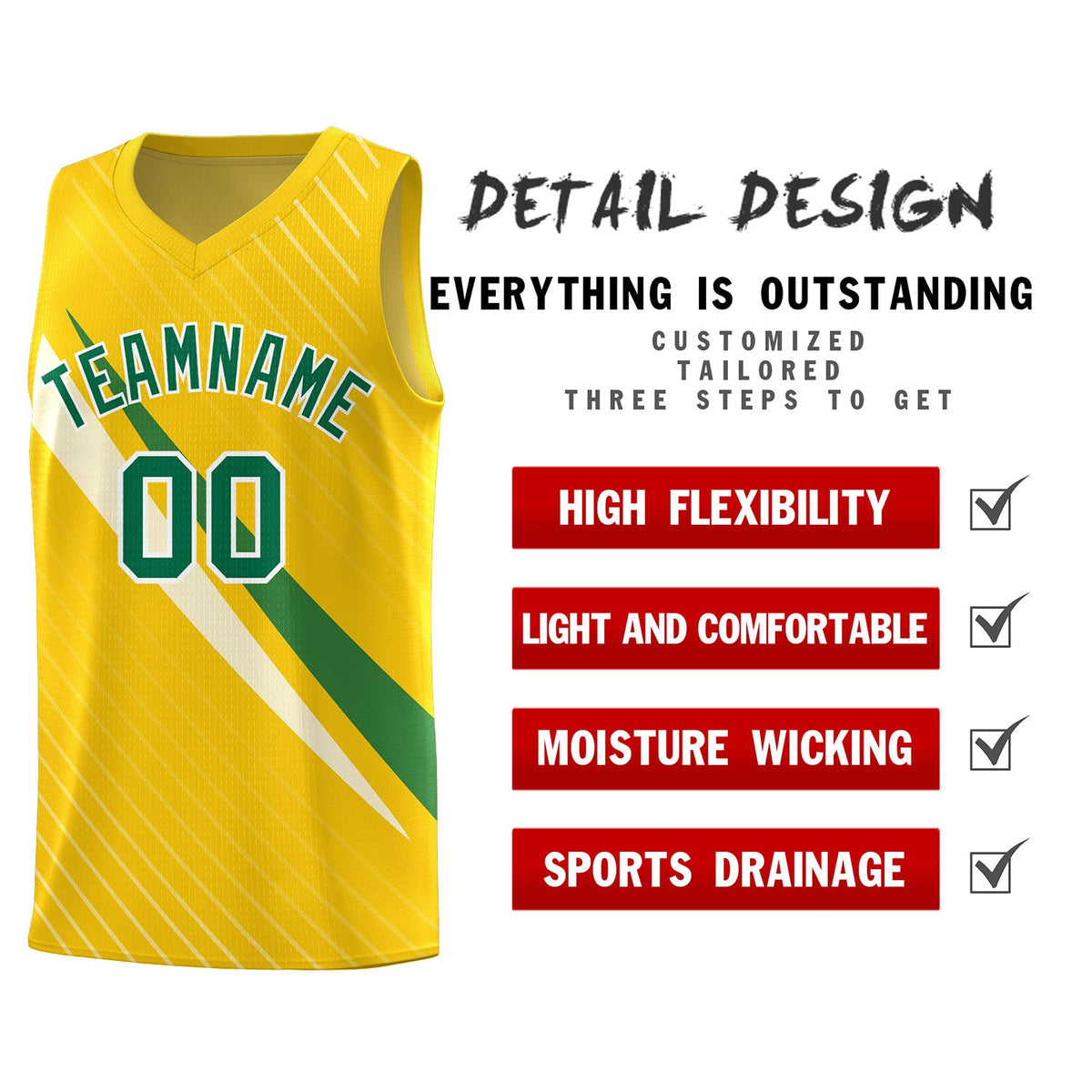 Custom Gold Diagonal Pinstripe Pattern Color Block Sports Uniform Basketball Jersey