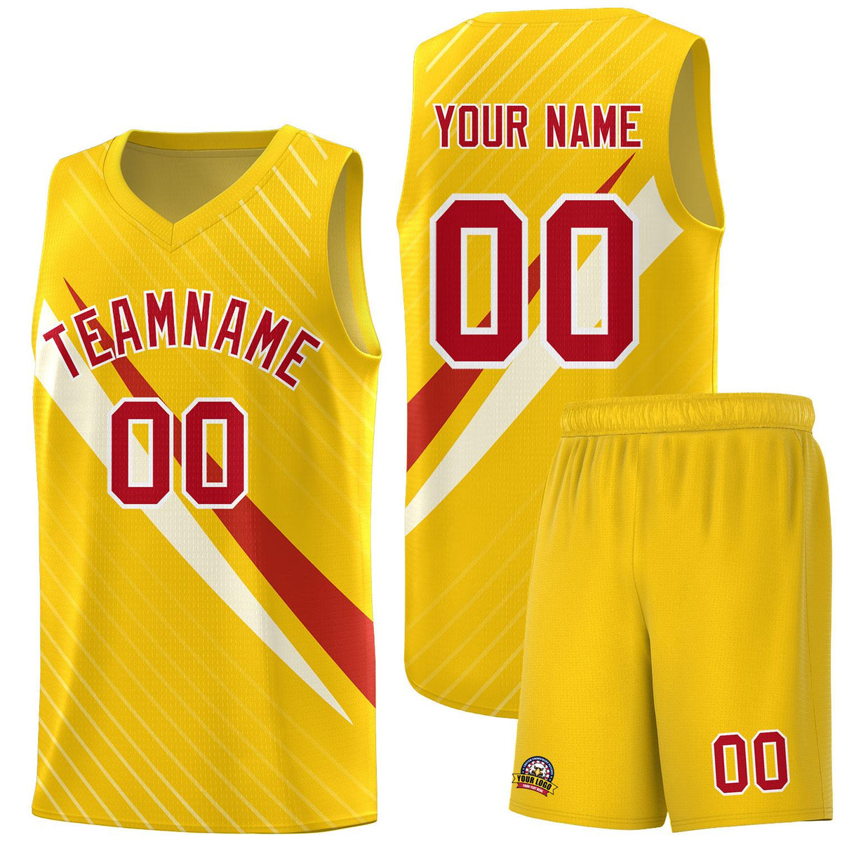 Custom Gold Diagonal Pinstripe Pattern Color Block Sports Uniform Basketball Jersey
