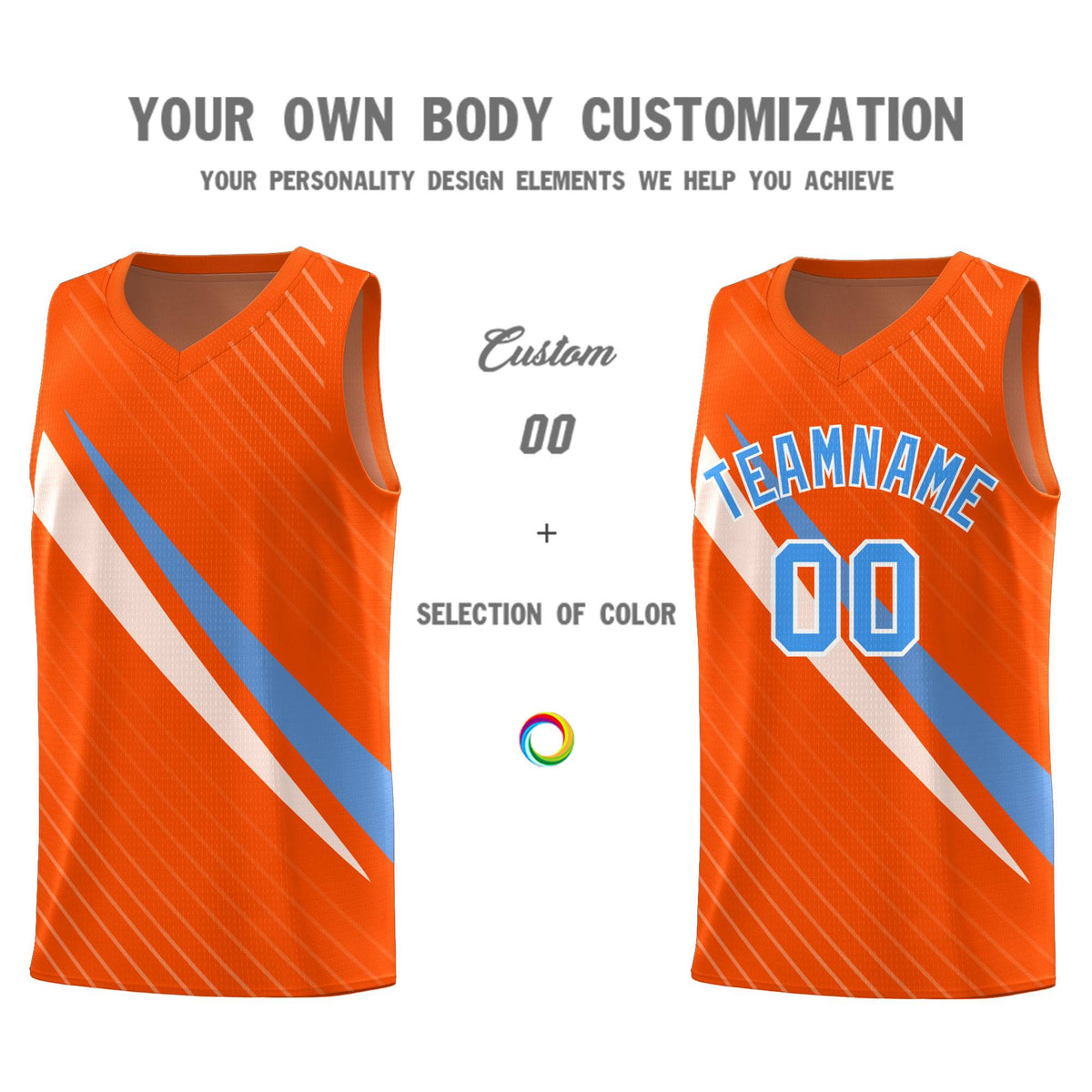 Custom Orange Diagonal Pinstripe Pattern Color Block Sports Uniform Basketball Jersey