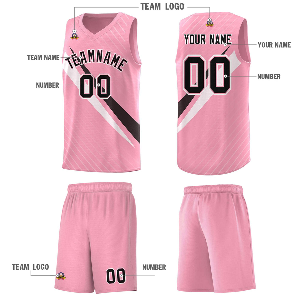 Custom Light Pink Diagonal Pinstripe Pattern Color Block Sports Uniform Basketball Jersey