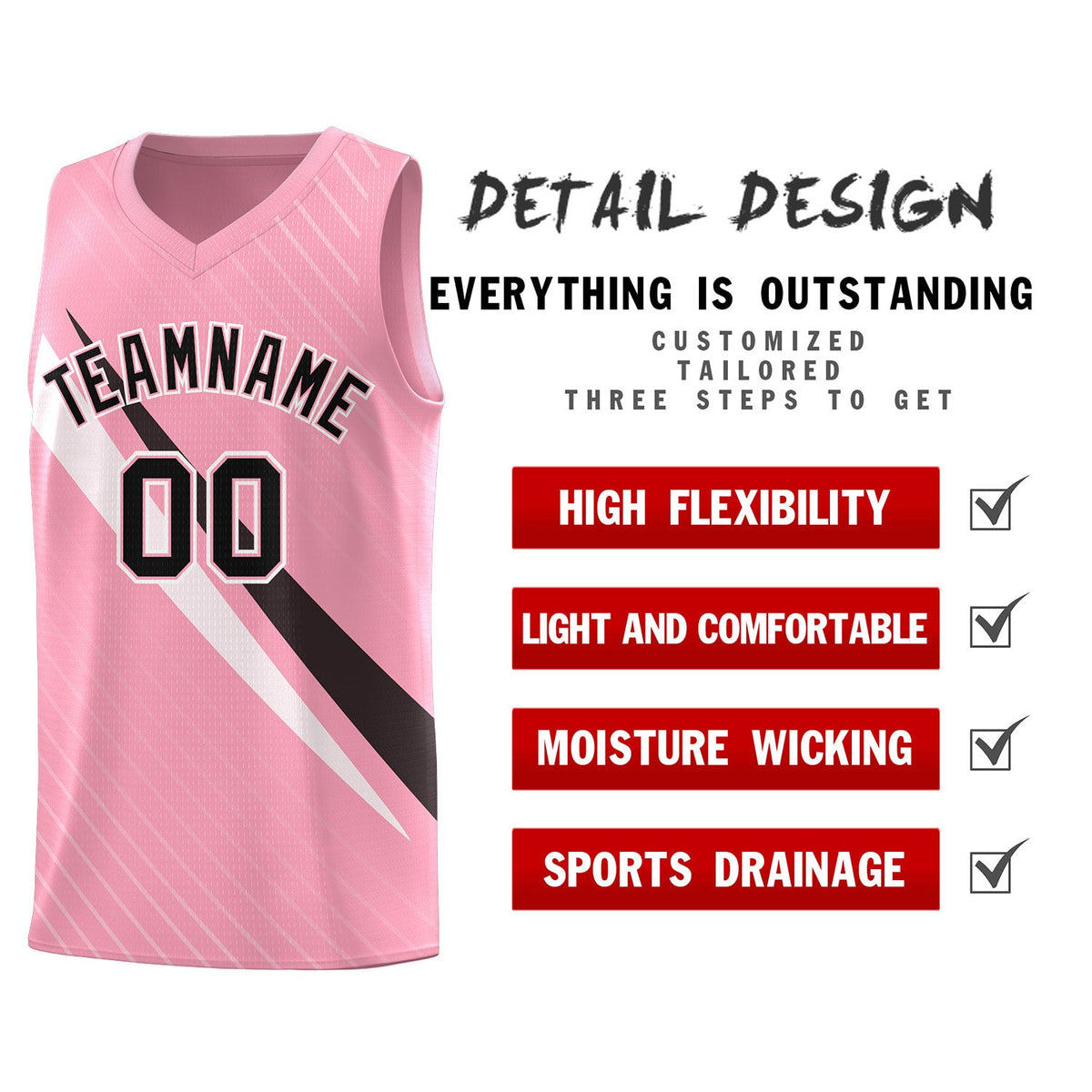 Custom Light Pink Diagonal Pinstripe Pattern Color Block Sports Uniform Basketball Jersey