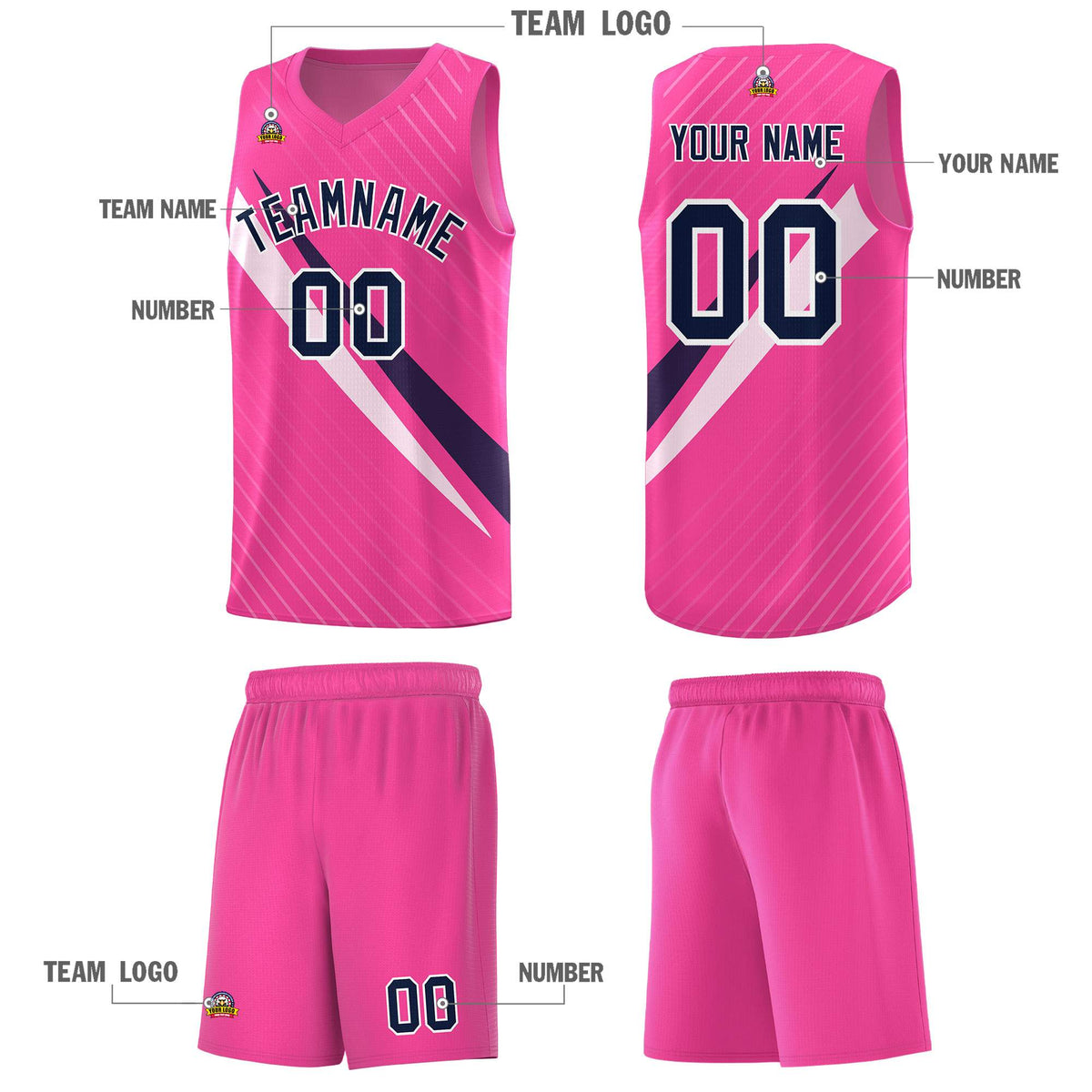Custom Pink Diagonal Pinstripe Pattern Color Block Sports Uniform Basketball Jersey