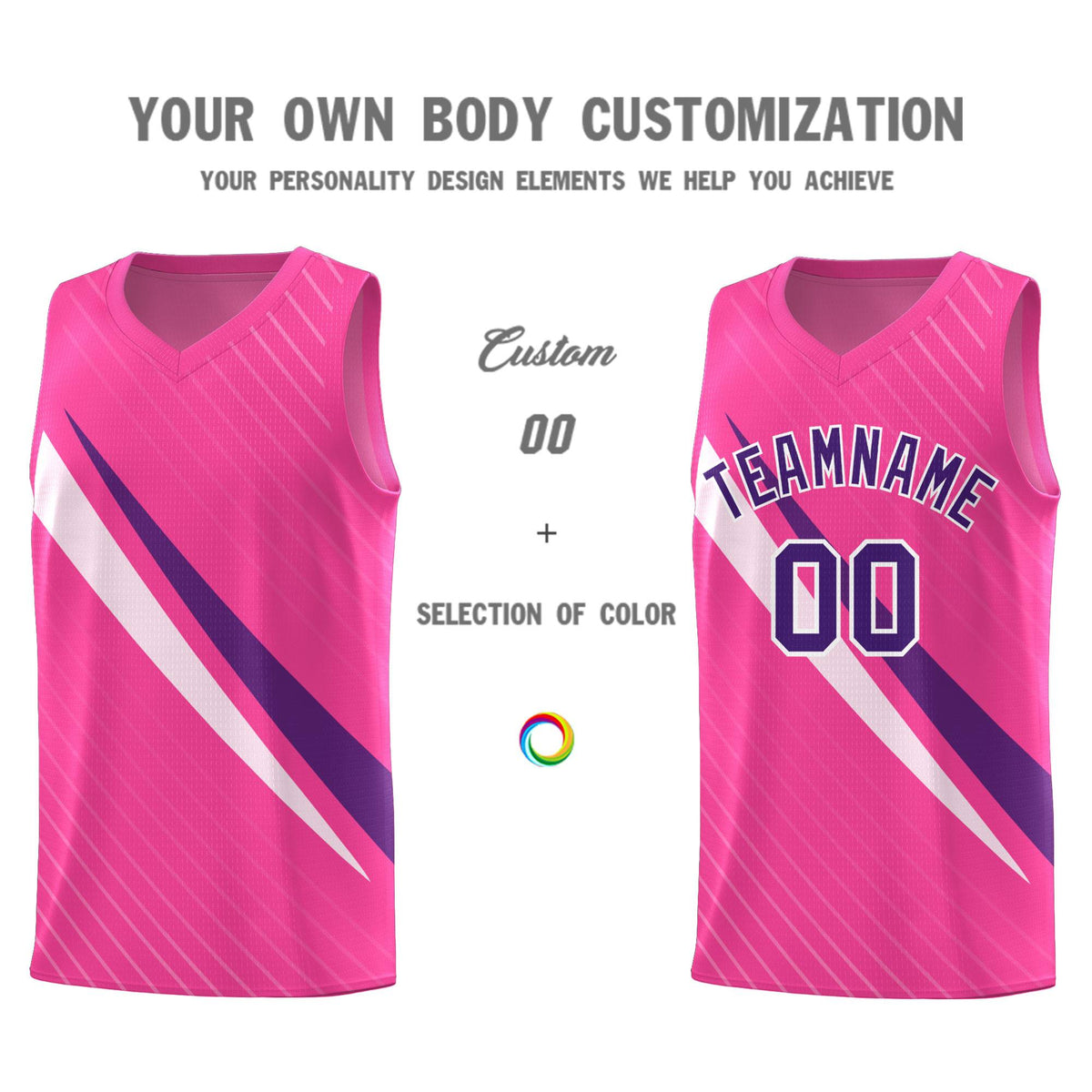 Custom Pink Diagonal Pinstripe Pattern Color Block Sports Uniform Basketball Jersey