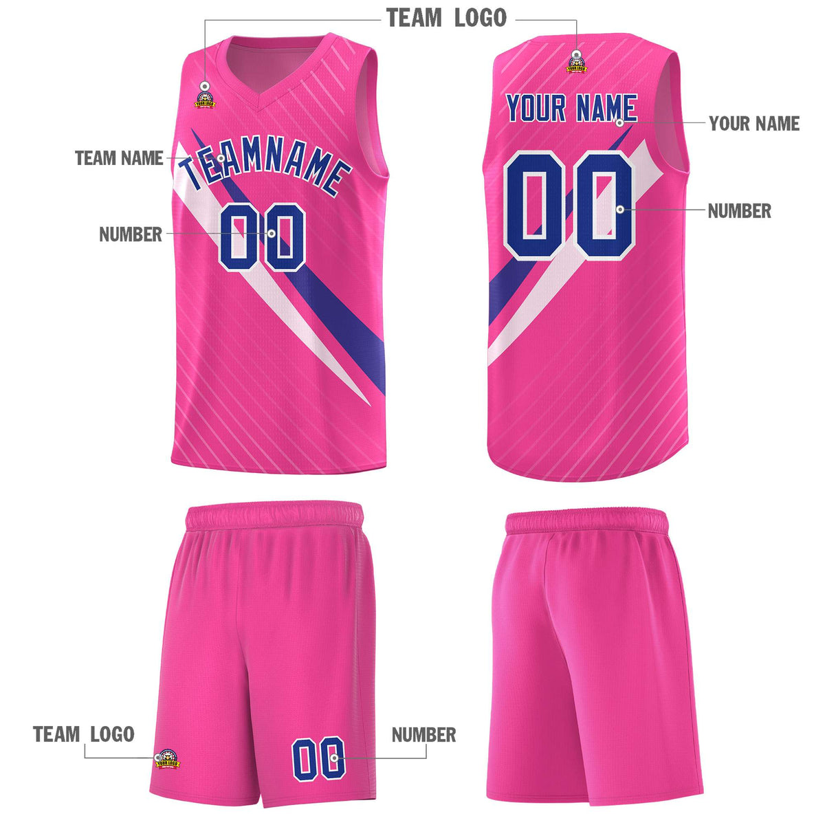 Custom Pink Diagonal Pinstripe Pattern Color Block Sports Uniform Basketball Jersey