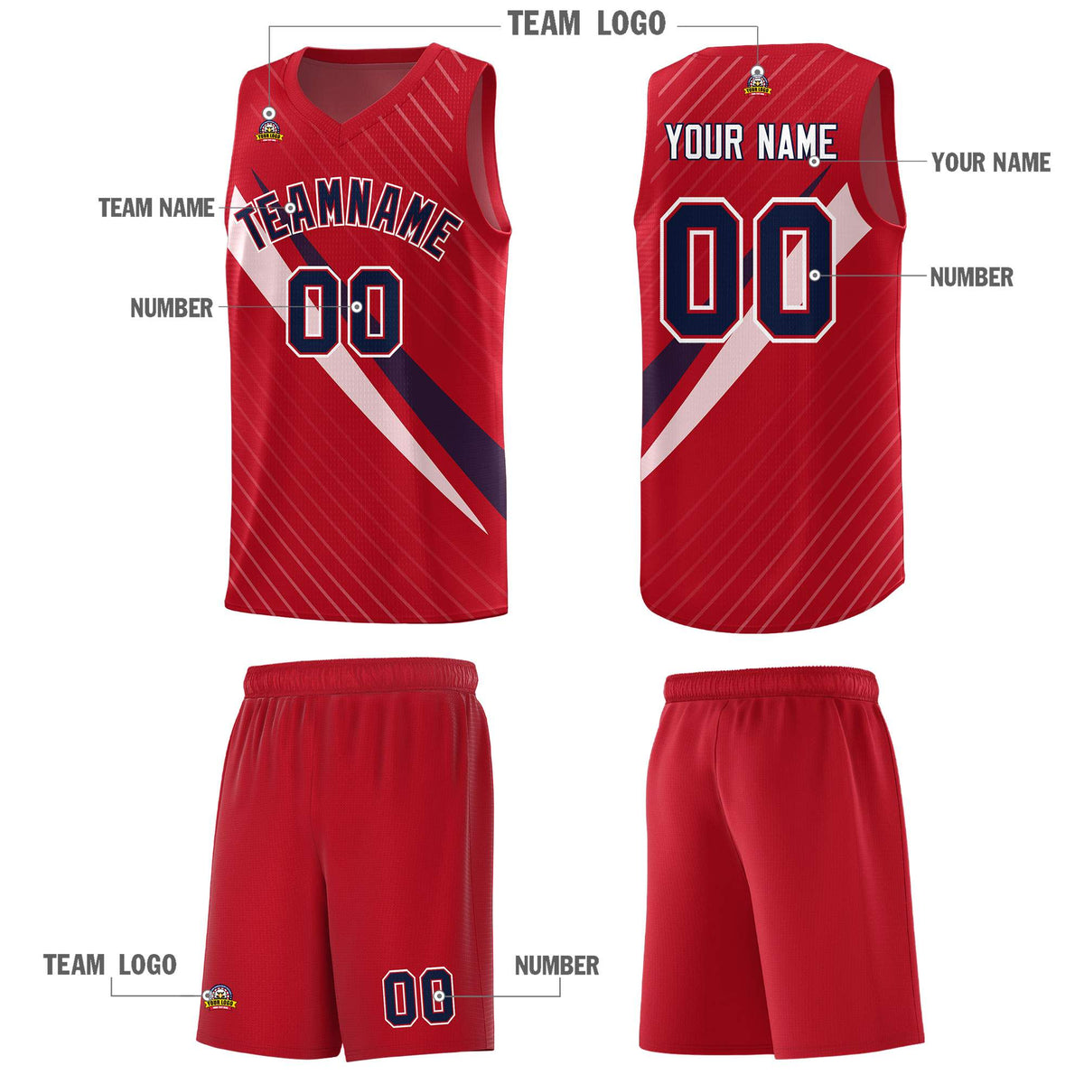 Custom Red Diagonal Pinstripe Pattern Color Block Sports Uniform Basketball Jersey
