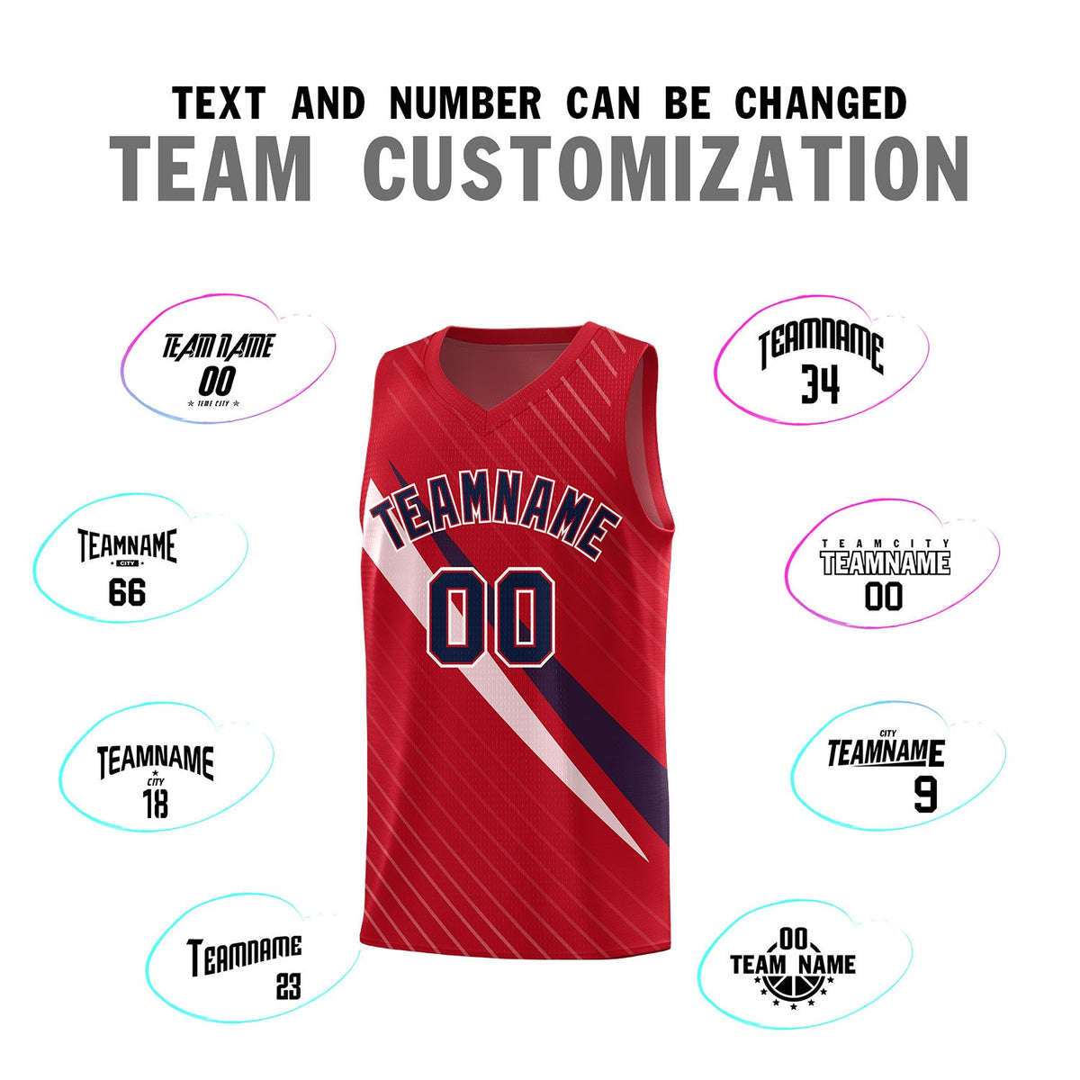 Custom Red Diagonal Pinstripe Pattern Color Block Sports Uniform Basketball Jersey