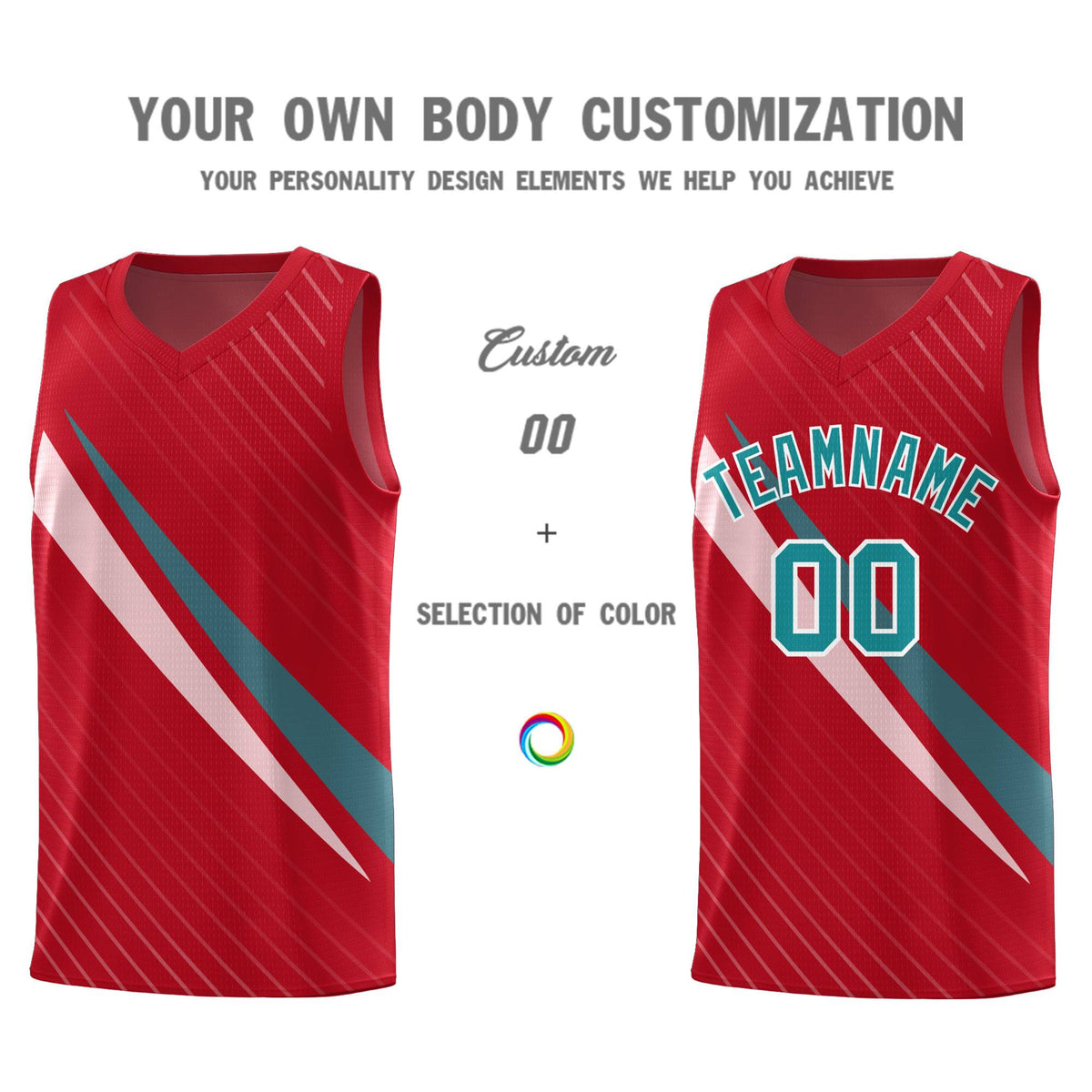 Custom Red Diagonal Pinstripe Pattern Color Block Sports Uniform Basketball Jersey