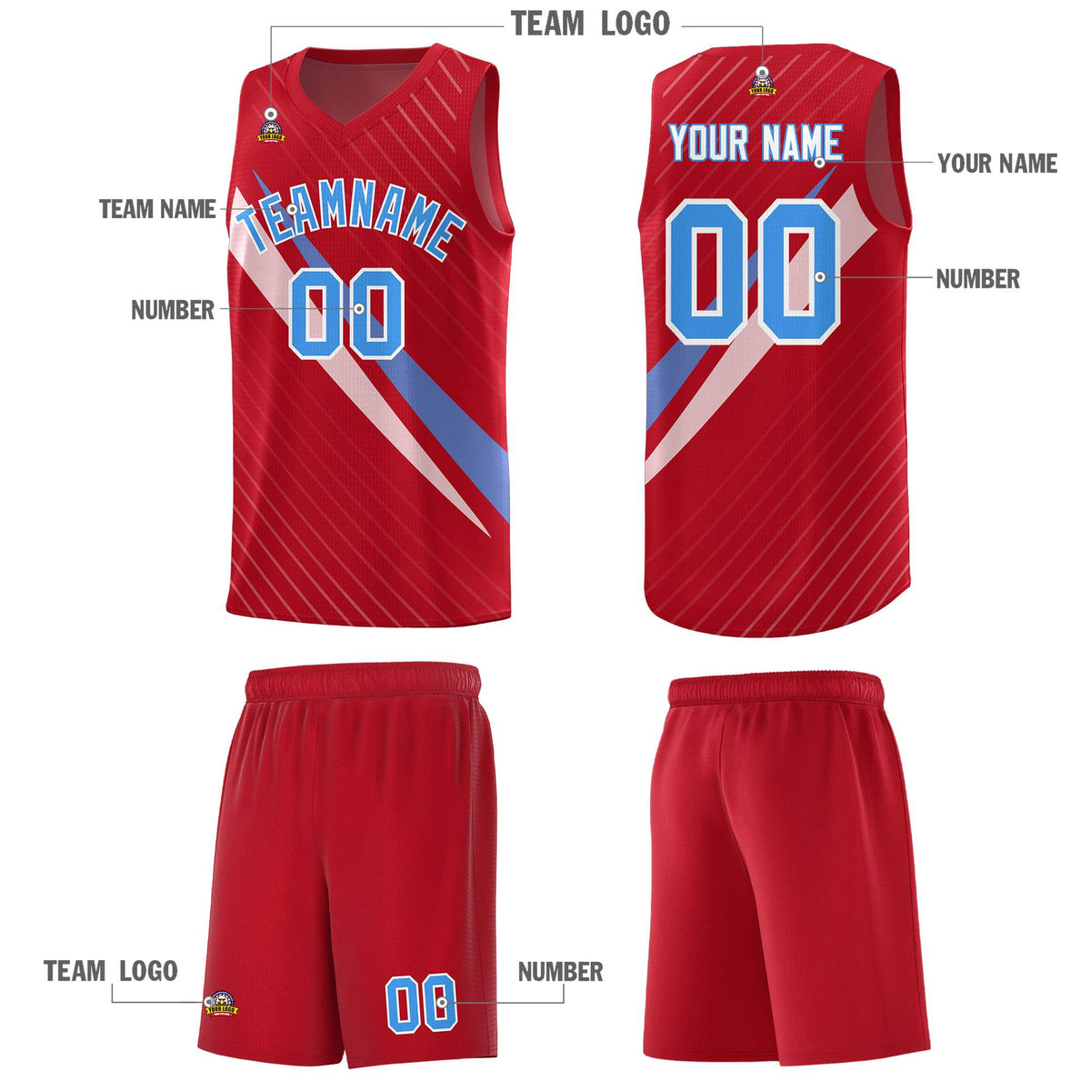 Custom Red Diagonal Pinstripe Pattern Color Block Sports Uniform Basketball Jersey