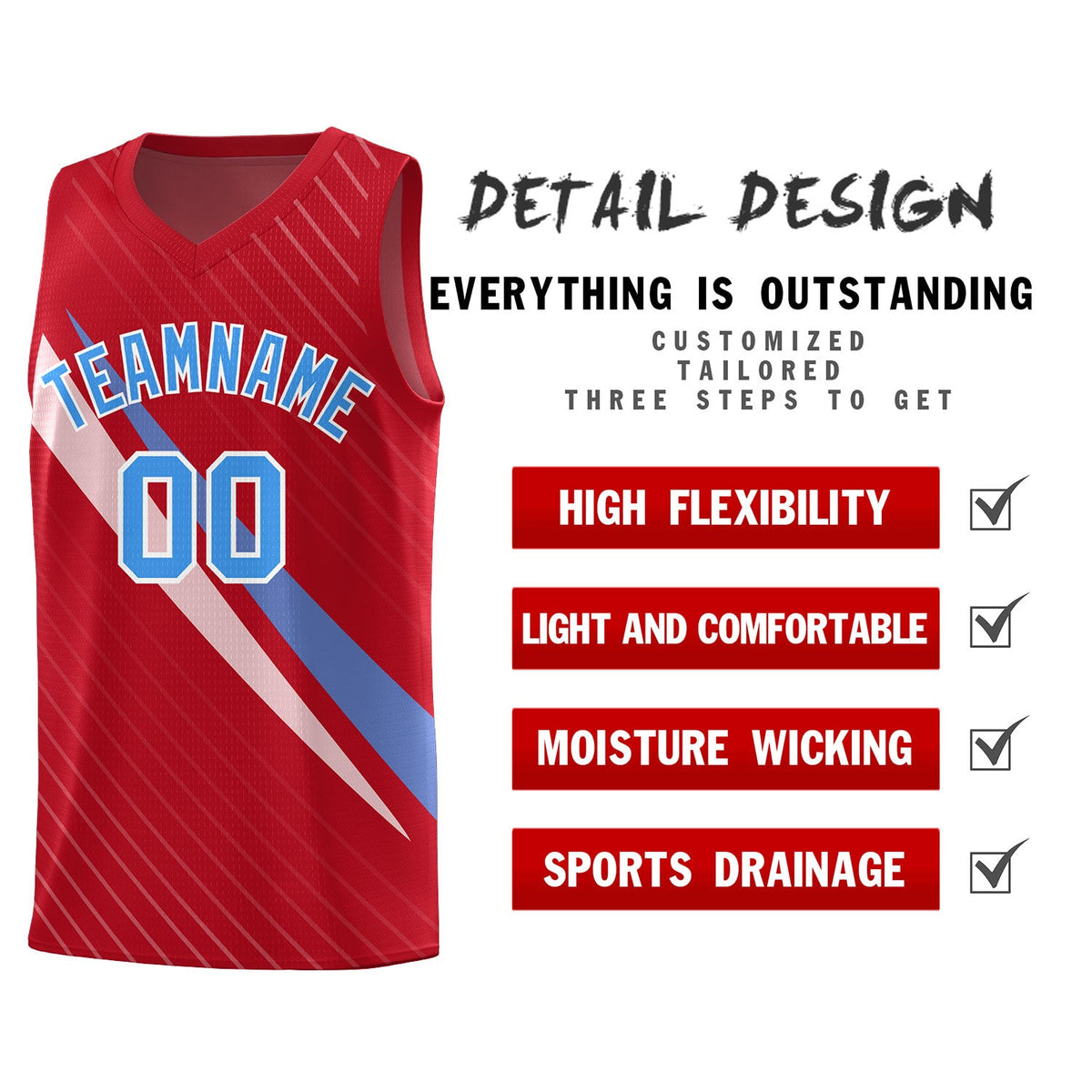 Custom Red Diagonal Pinstripe Pattern Color Block Sports Uniform Basketball Jersey
