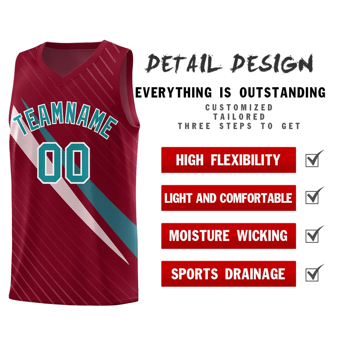 Custom Crimson Diagonal Pinstripe Pattern Color Block Sports Uniform Basketball Jersey