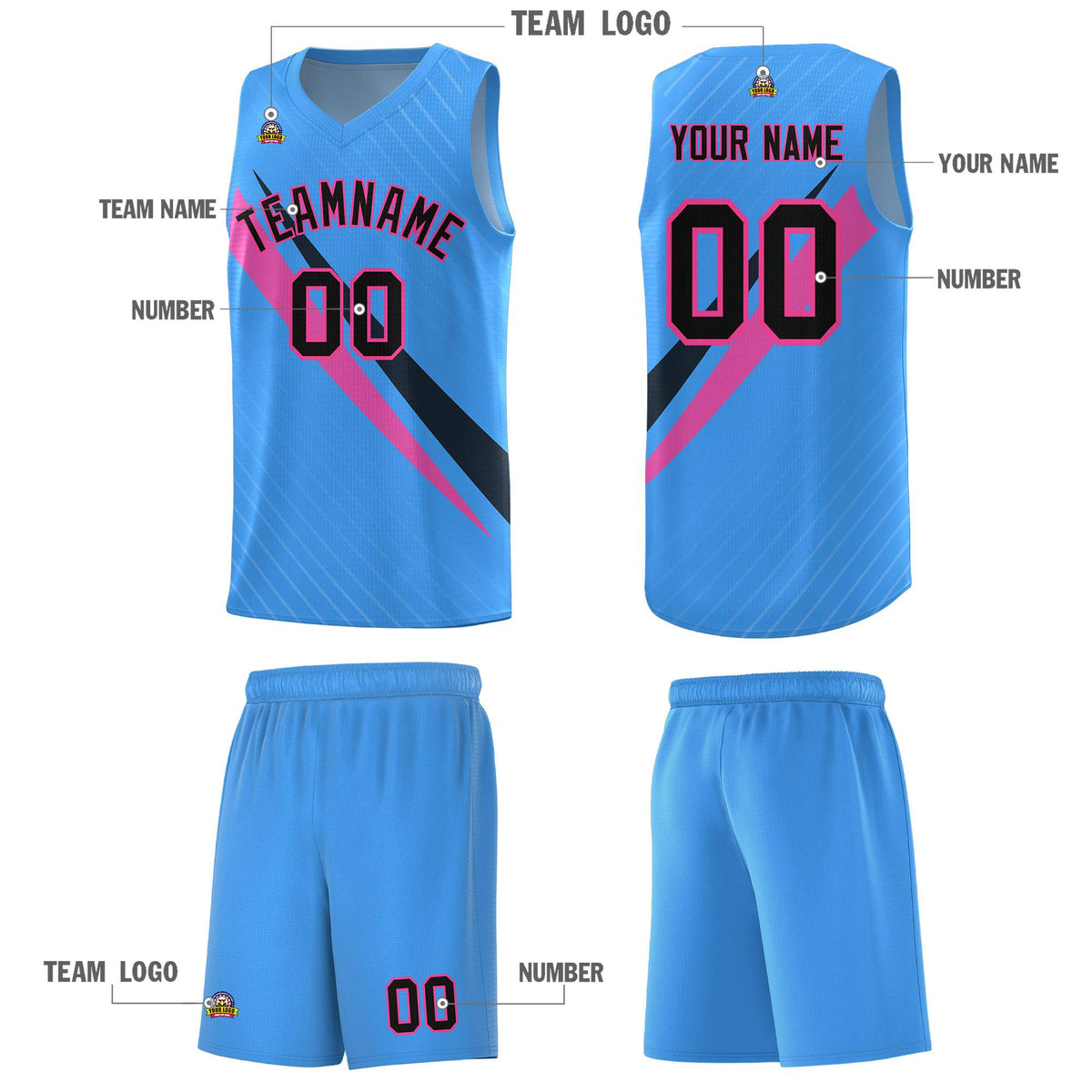 Custom Light Blue Diagonal Pinstripe Pattern Color Block Sports Uniform Basketball Jersey