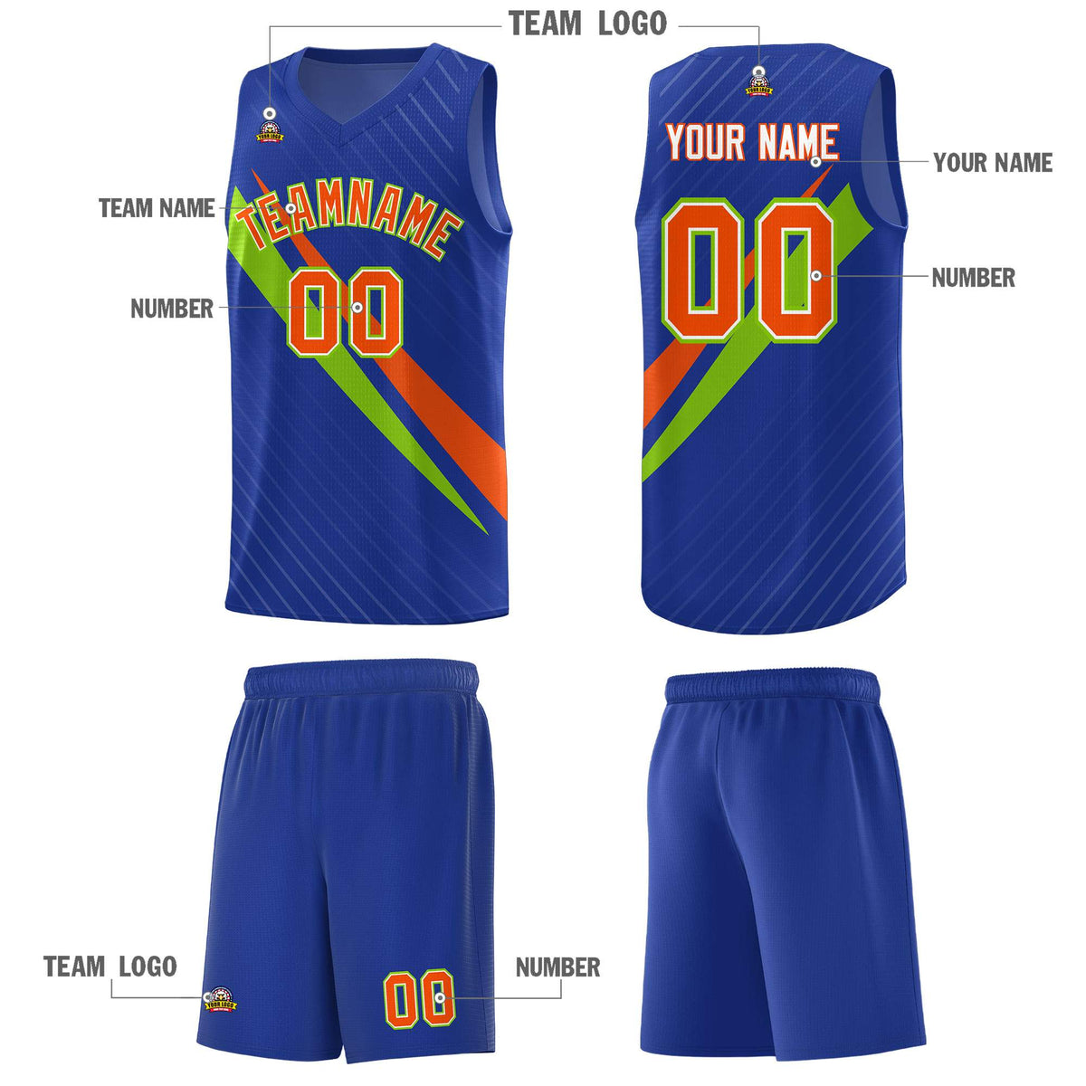 Custom Royal Diagonal Pinstripe Pattern Color Block Sports Uniform Basketball Jersey