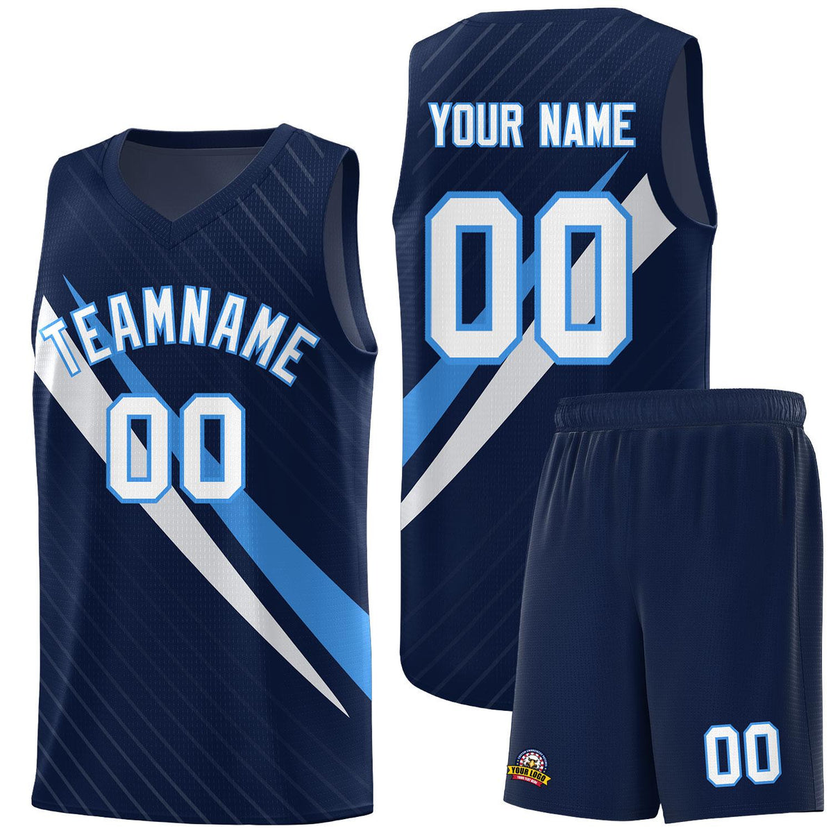Custom Navy Diagonal Pinstripe Pattern Color Block Sports Uniform Basketball Jersey