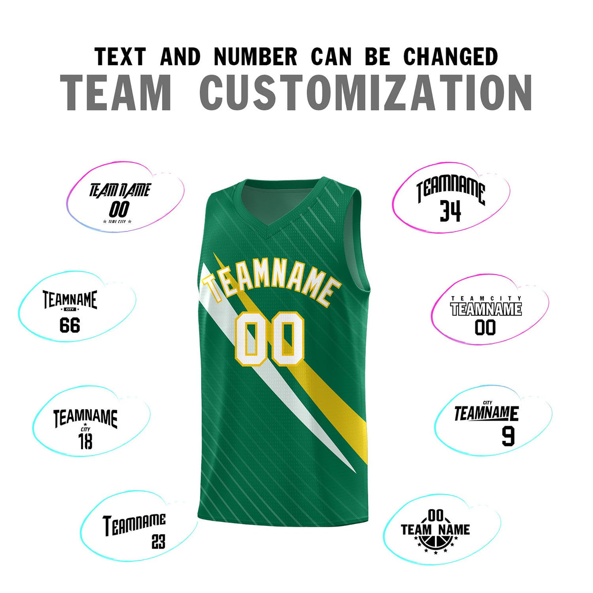 Custom Kelly Green Diagonal Pinstripe Pattern Color Block Sports Uniform Basketball Jersey