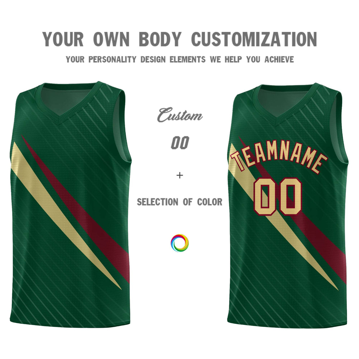 Custom Hunter Green Diagonal Pinstripe Pattern Color Block Sports Uniform Basketball Jersey