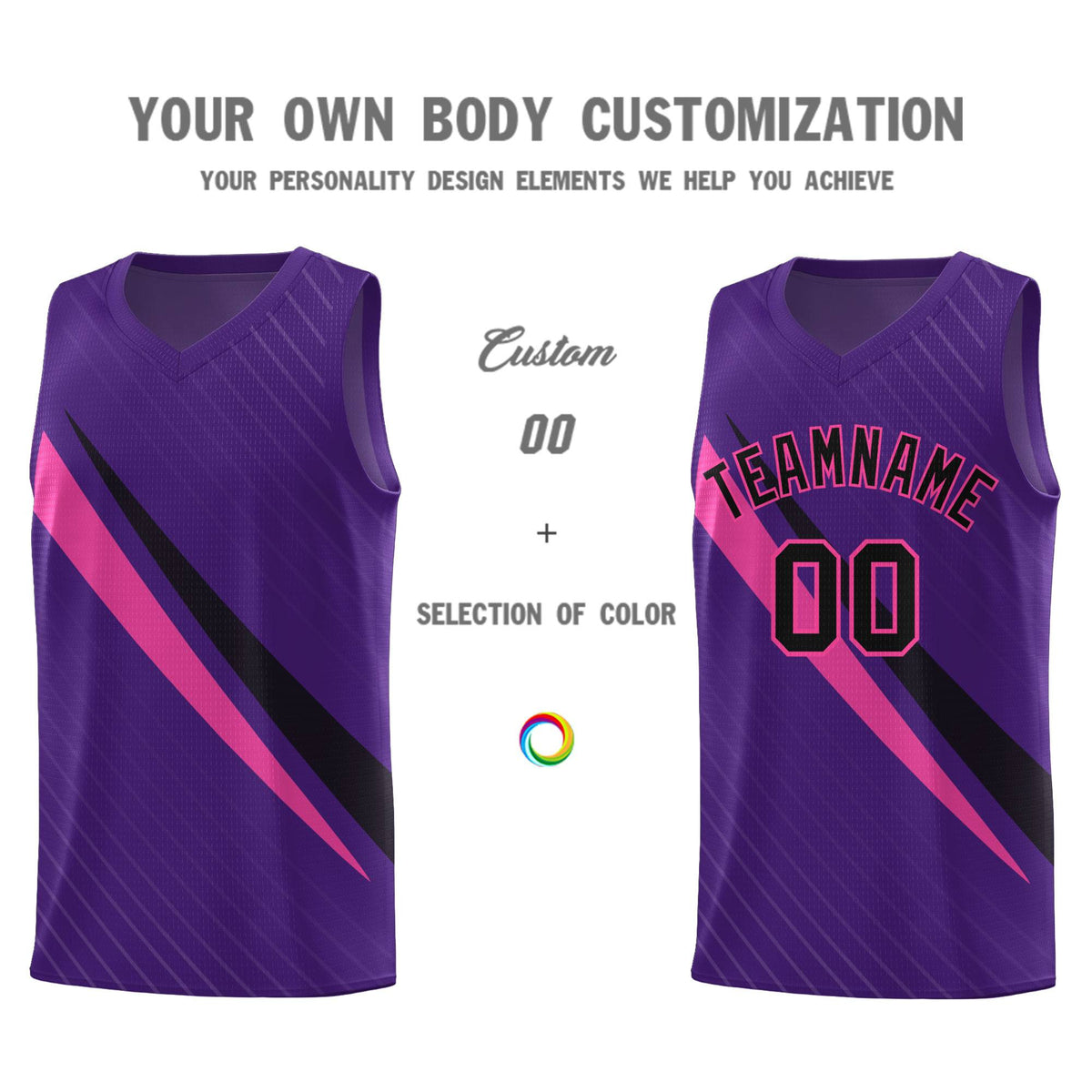 Custom Purple Diagonal Pinstripe Pattern Color Block Sports Uniform Basketball Jersey