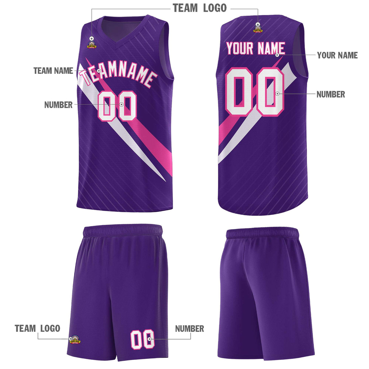 Custom Purple Diagonal Pinstripe Pattern Color Block Sports Uniform Basketball Jersey
