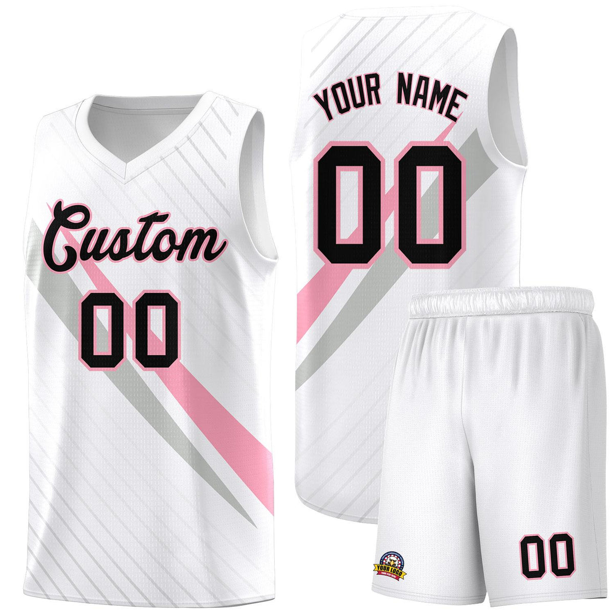 Custom White Diagonal Pinstripe Pattern Color Block Sports Uniform Basketball Jersey