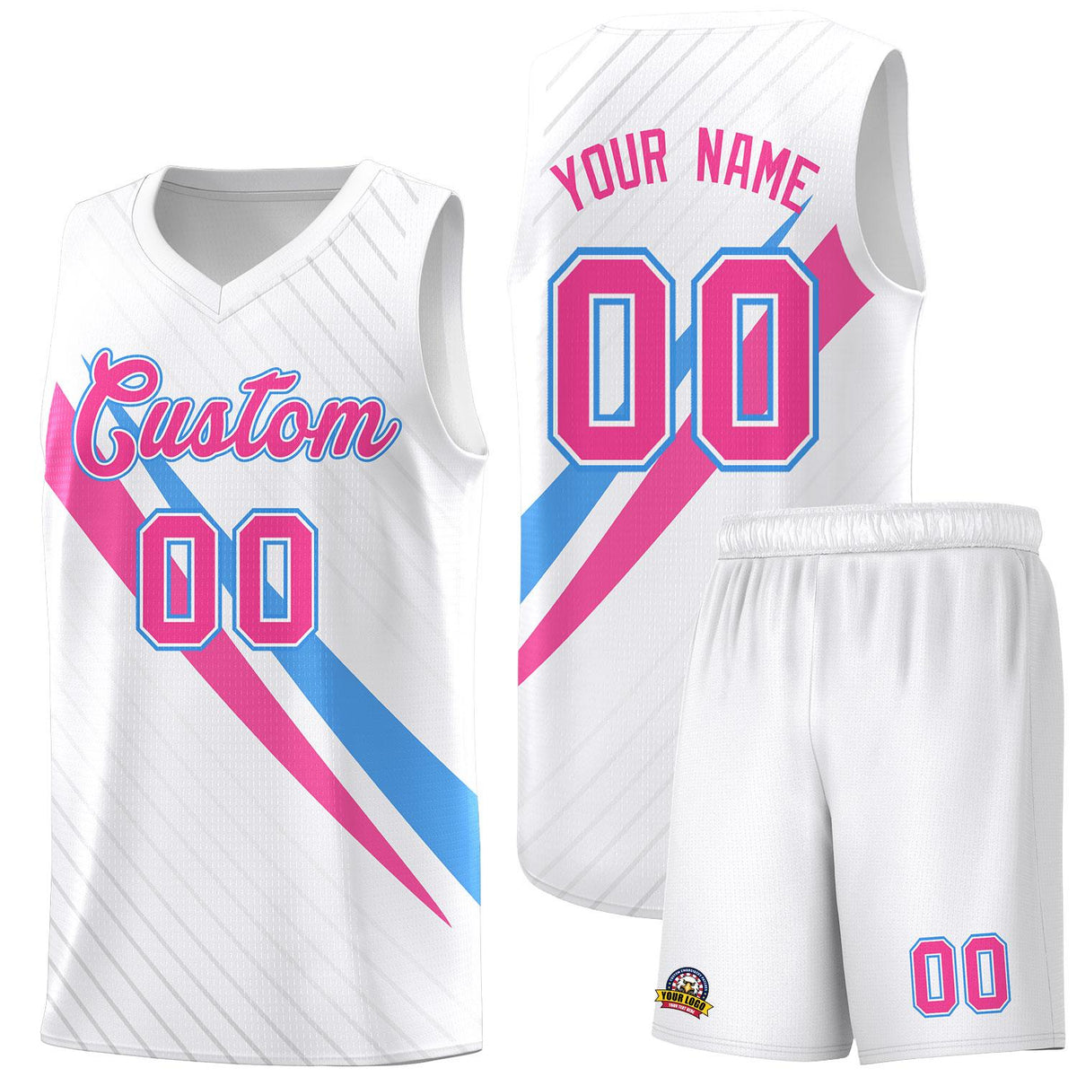 Custom White Diagonal Pinstripe Pattern Color Block Sports Uniform Basketball Jersey