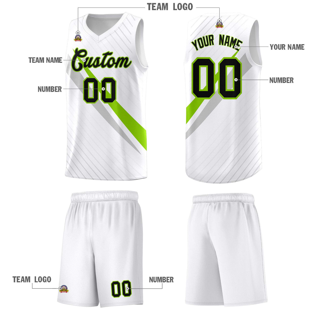 Custom White Diagonal Pinstripe Pattern Color Block Sports Uniform Basketball Jersey