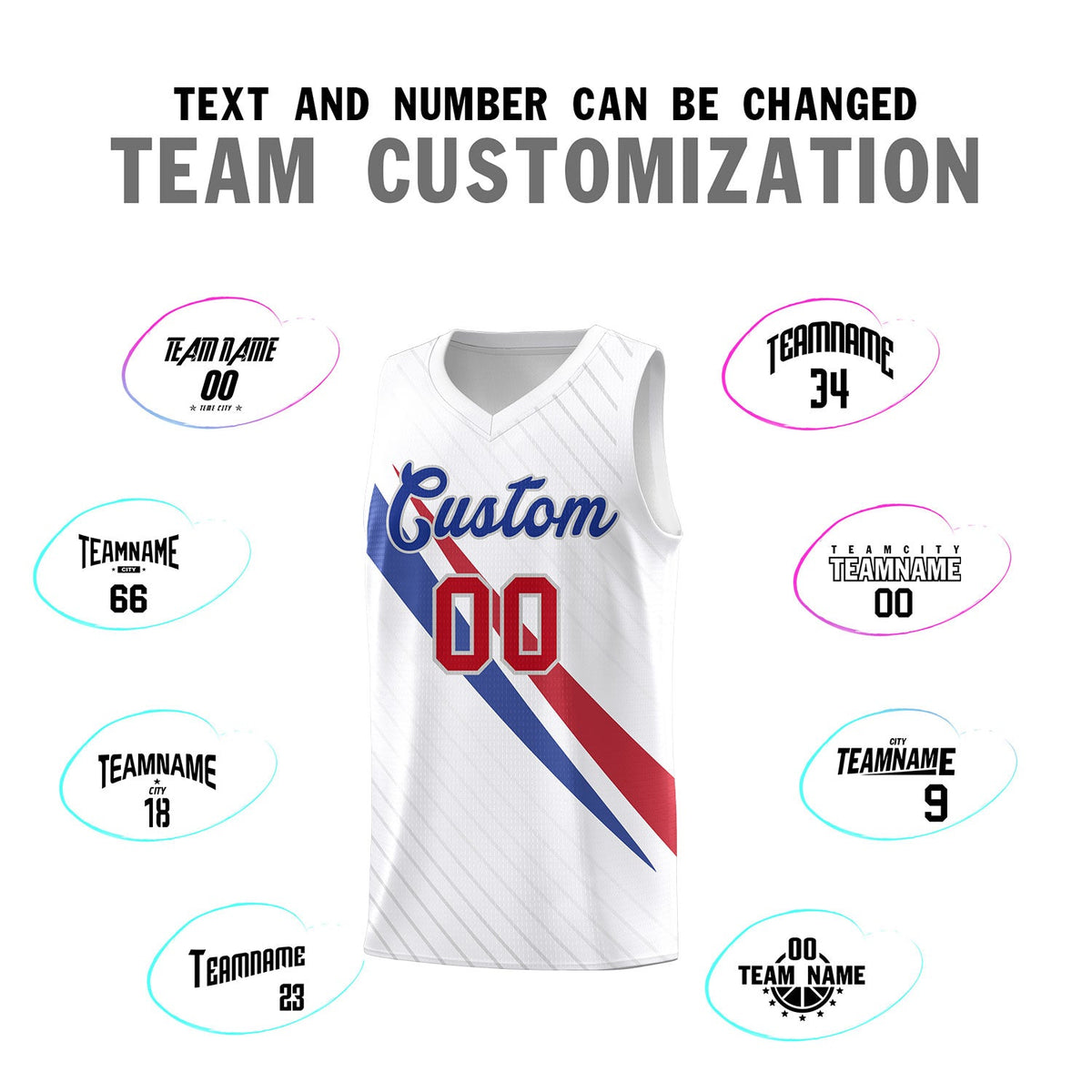 Custom White Diagonal Pinstripe Pattern Color Block Sports Uniform Basketball Jersey