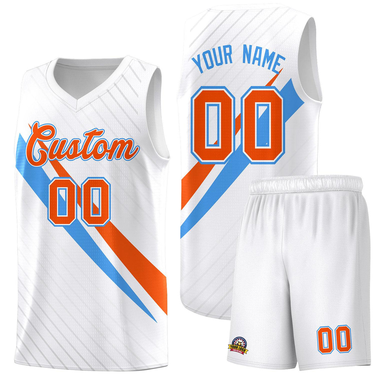 Custom White Diagonal Pinstripe Pattern Color Block Sports Uniform Basketball Jersey