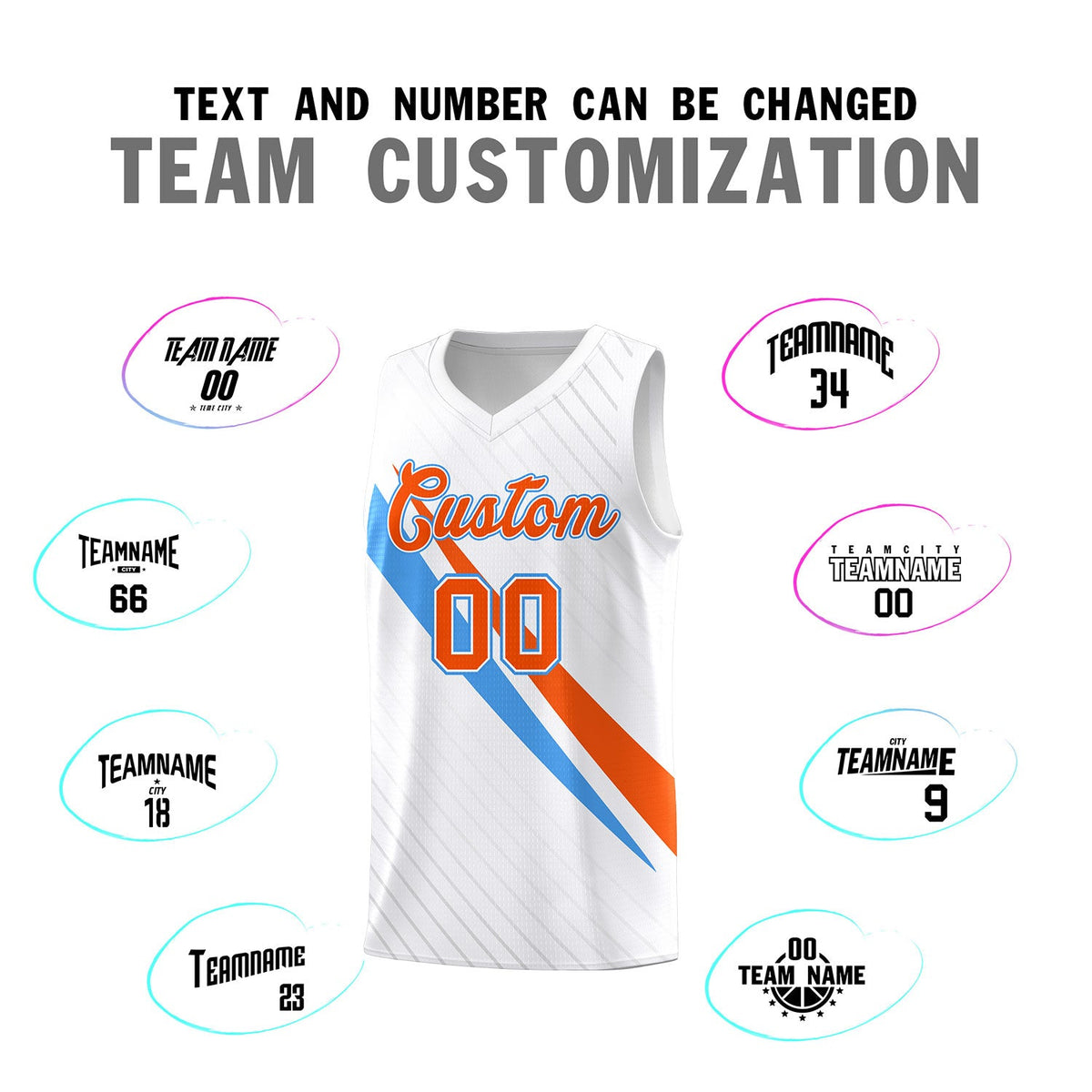 Custom White Diagonal Pinstripe Pattern Color Block Sports Uniform Basketball Jersey