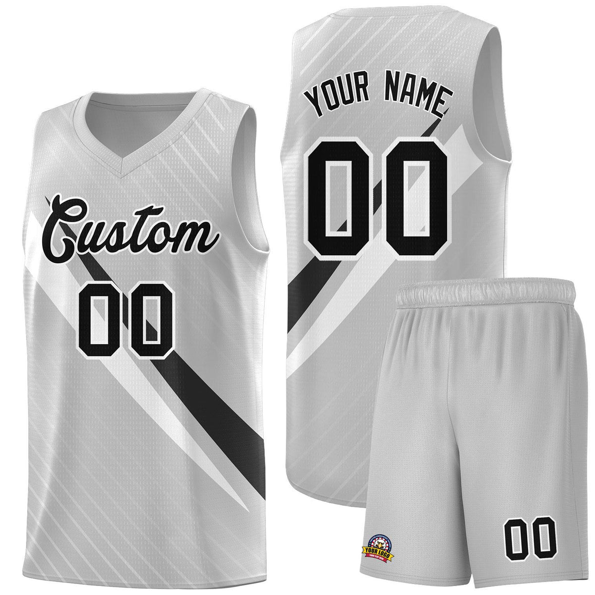 Custom Gray Diagonal Pinstripe Pattern Color Block Sports Uniform Basketball Jersey