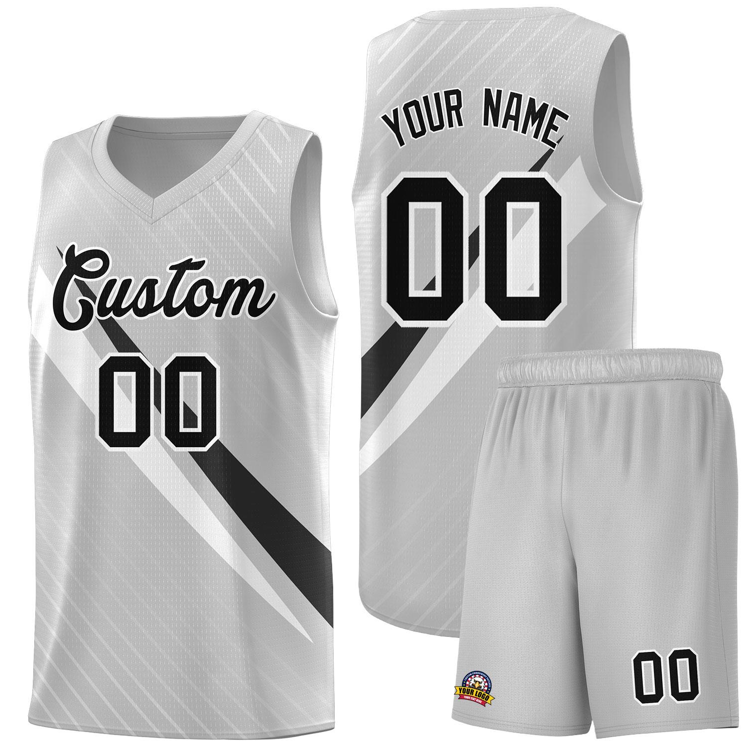 Custom Gray Diagonal Pinstripe Pattern Color Block Sports Uniform Basketball Jersey