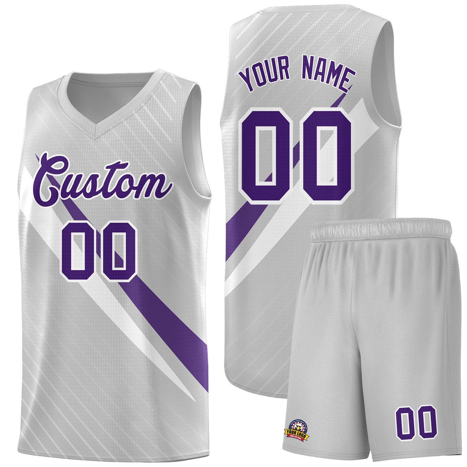 Custom Gray Diagonal Pinstripe Pattern Color Block Sports Uniform Basketball Jersey