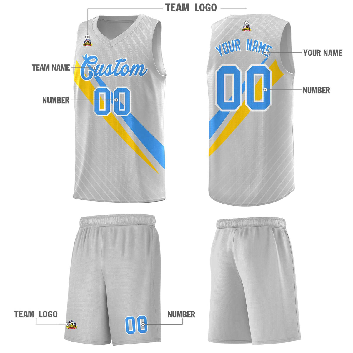 Custom Gray Diagonal Pinstripe Pattern Color Block Sports Uniform Basketball Jersey
