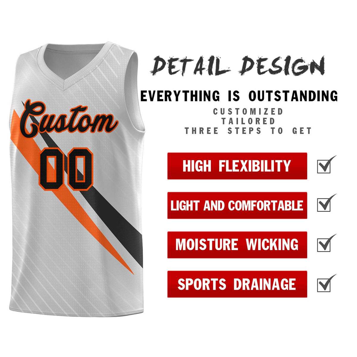 Custom Gray Diagonal Pinstripe Pattern Color Block Sports Uniform Basketball Jersey