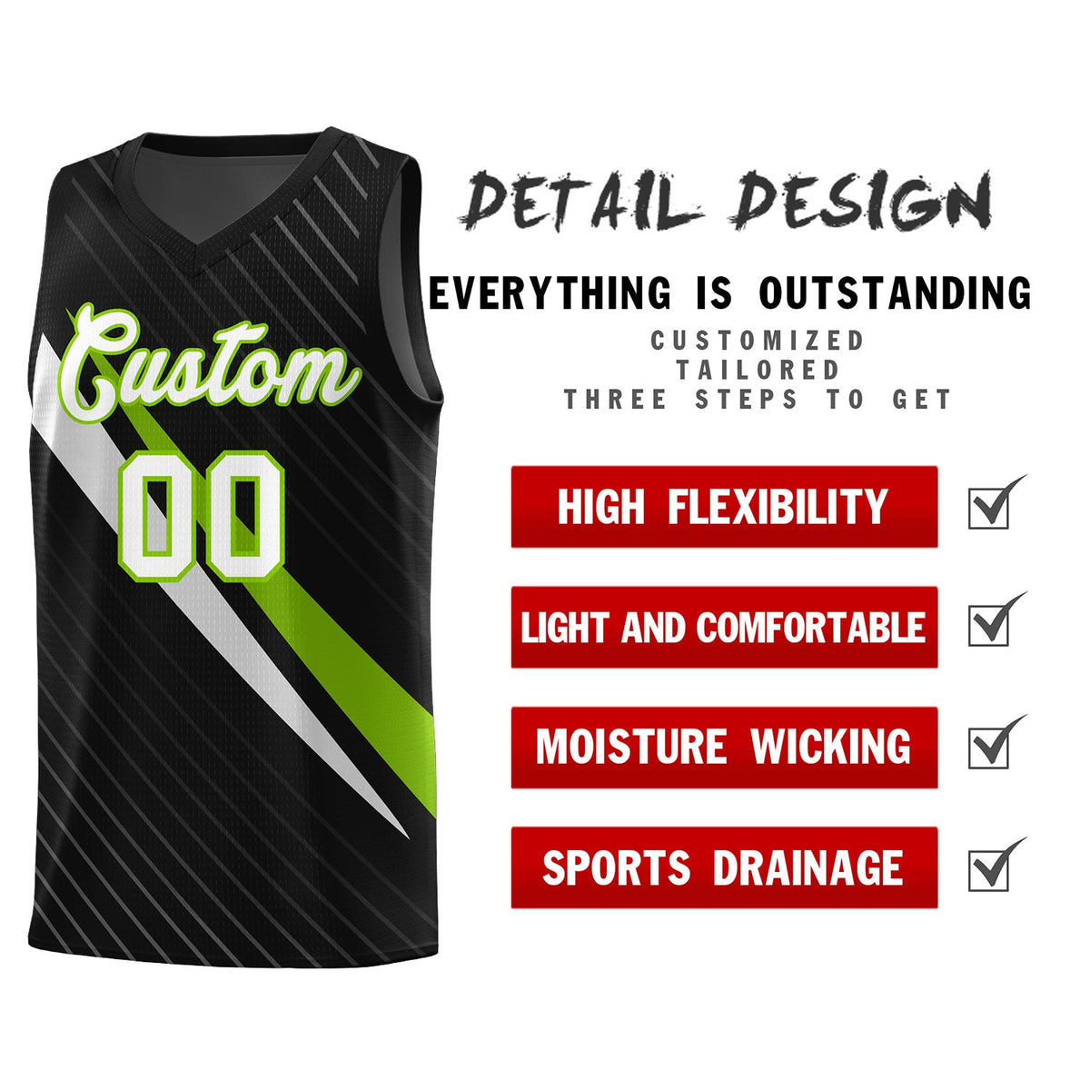 Custom Black Diagonal Pinstripe Pattern Color Block Sports Uniform Basketball Jersey