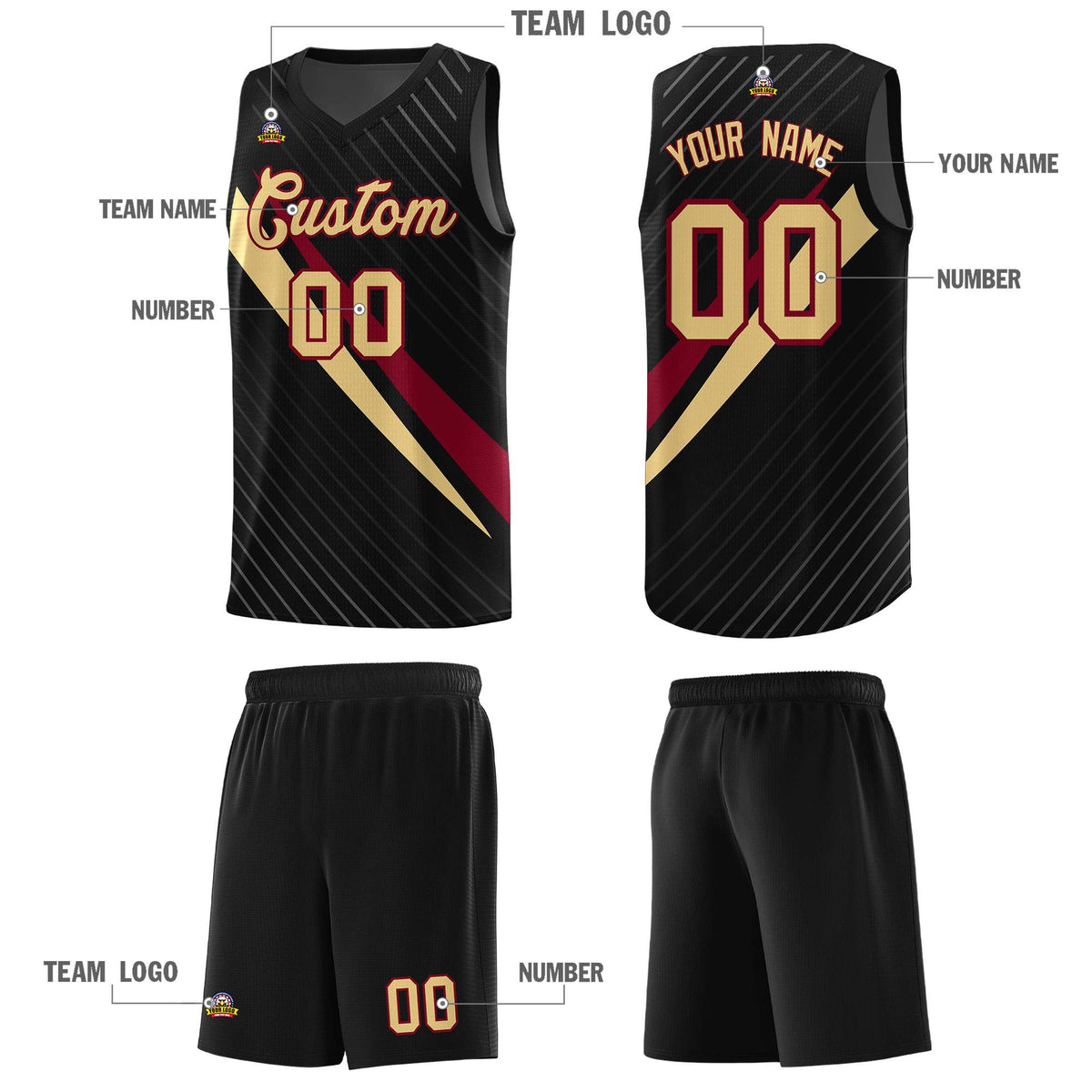 Custom Black Diagonal Pinstripe Pattern Color Block Sports Uniform Basketball Jersey