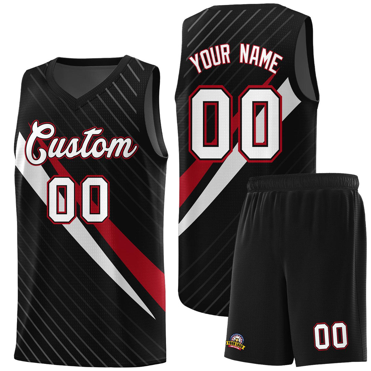 Custom Black Diagonal Pinstripe Pattern Color Block Sports Uniform Basketball Jersey