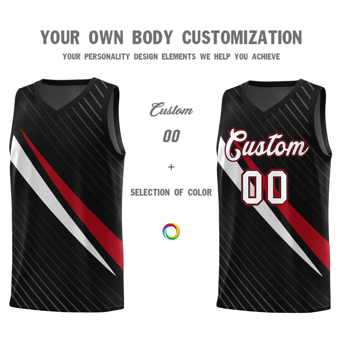 Custom Black Diagonal Pinstripe Pattern Color Block Sports Uniform Basketball Jersey