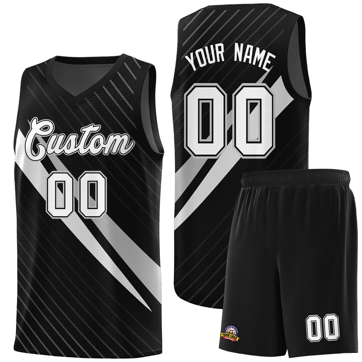 Custom Black Diagonal Pinstripe Pattern Color Block Sports Uniform Basketball Jersey