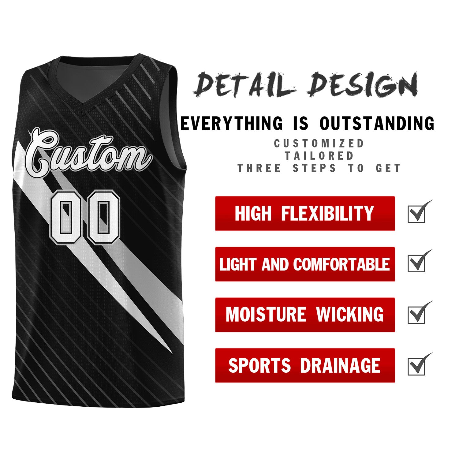 Custom Black Diagonal Pinstripe Pattern Color Block Sports Uniform Basketball Jersey