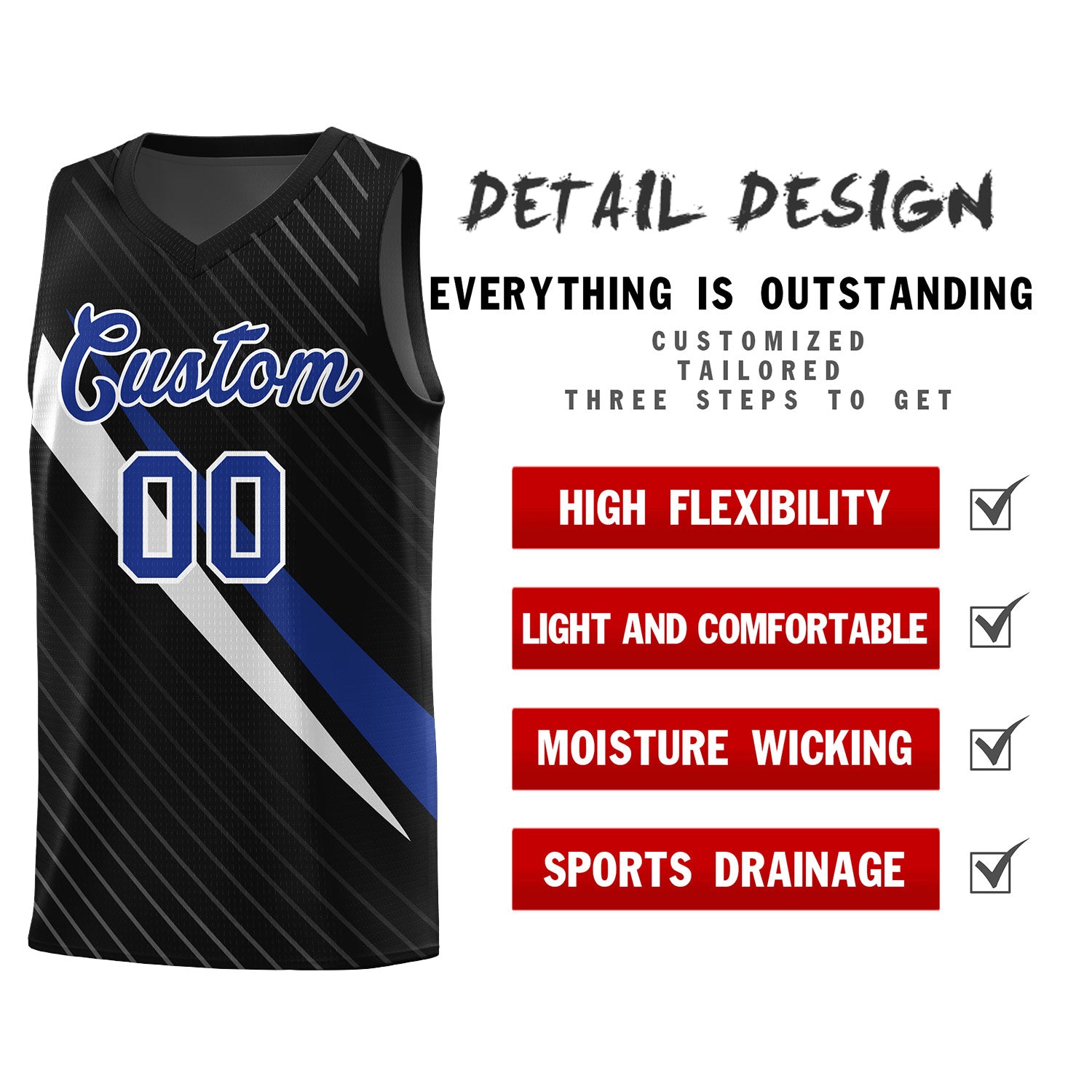 Custom Black Diagonal Pinstripe Pattern Color Block Sports Uniform Basketball Jersey