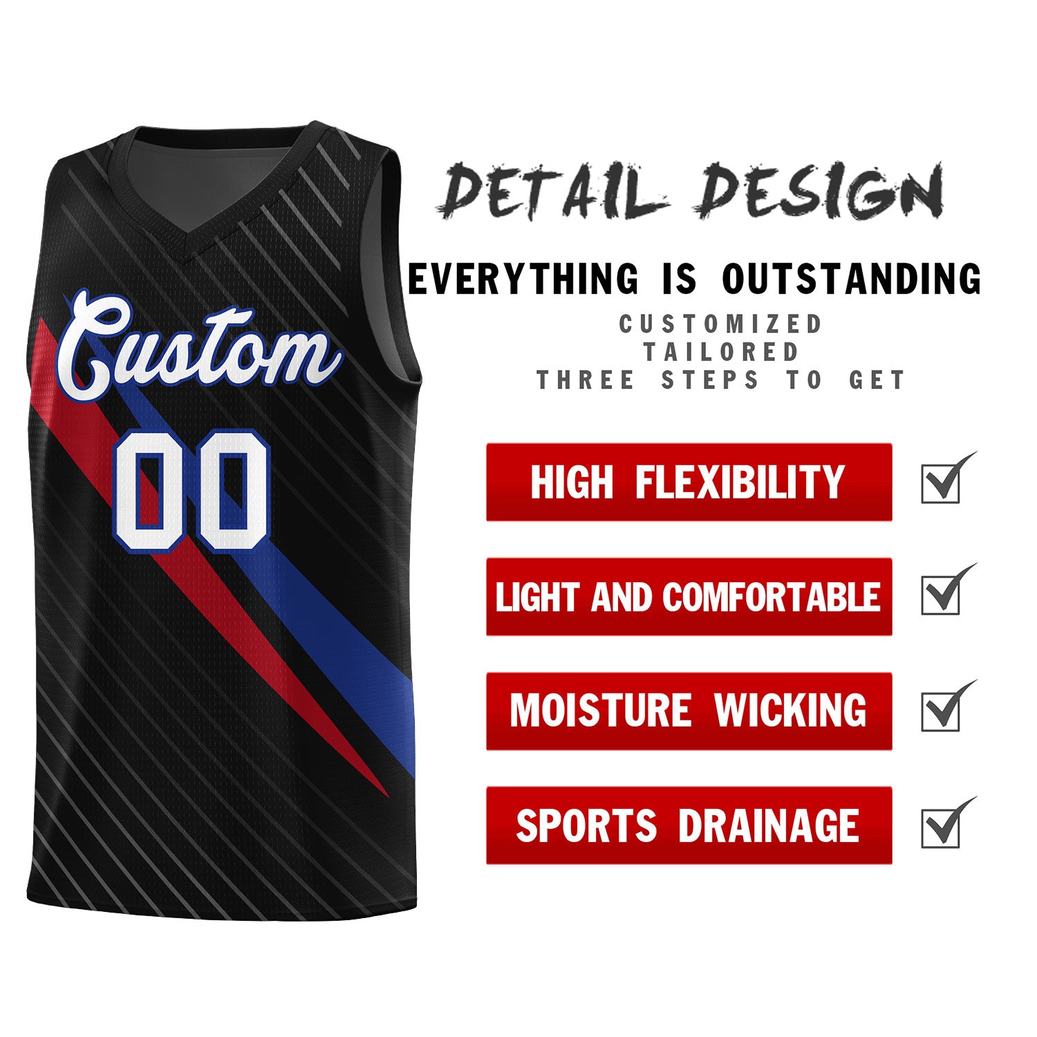 Custom Black Diagonal Pinstripe Pattern Color Block Sports Uniform Basketball Jersey